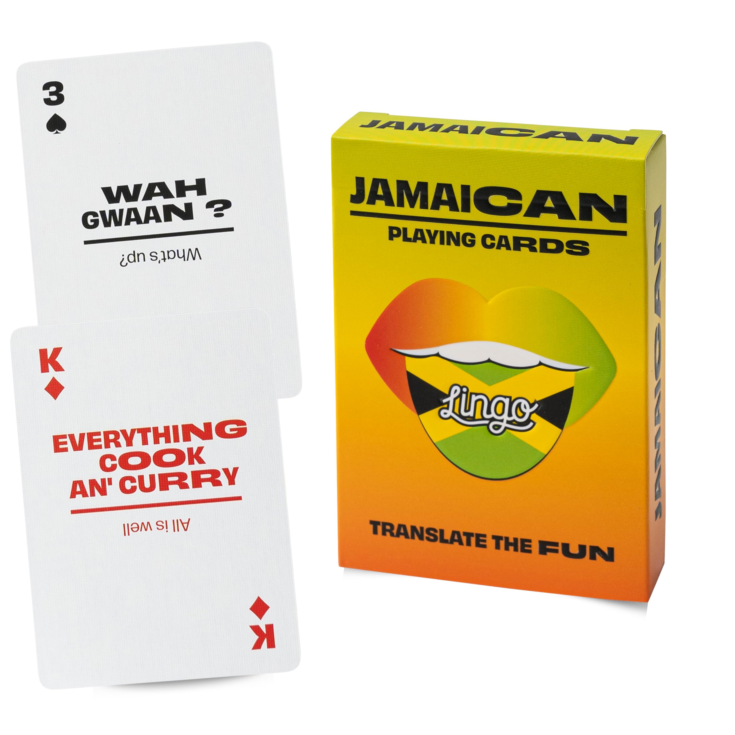 Jamaican Lingo Playing Cards | Travel Flashcards | Learn Jamaican Slang Vocabulary in A Fun & Easy Way | 52 Essential Translations, White