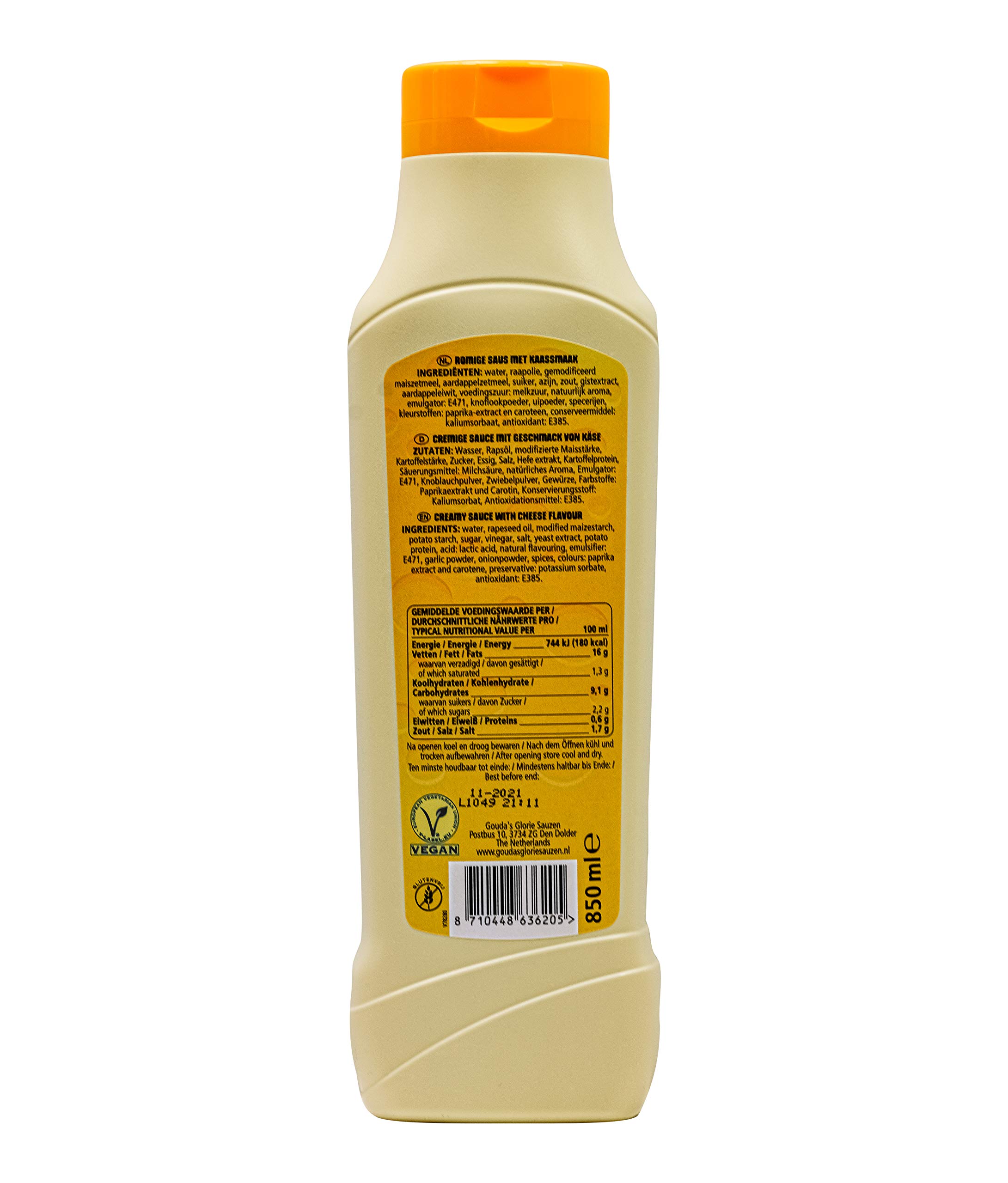 Gouda’s Glorie Creamy Cheese Style Käsesauce - 16x 850ml - vegane Käsesoße für Nachos Burger Enchiladas Tacos Burritos cremig-zartschmelzend warm und kalt genießbar