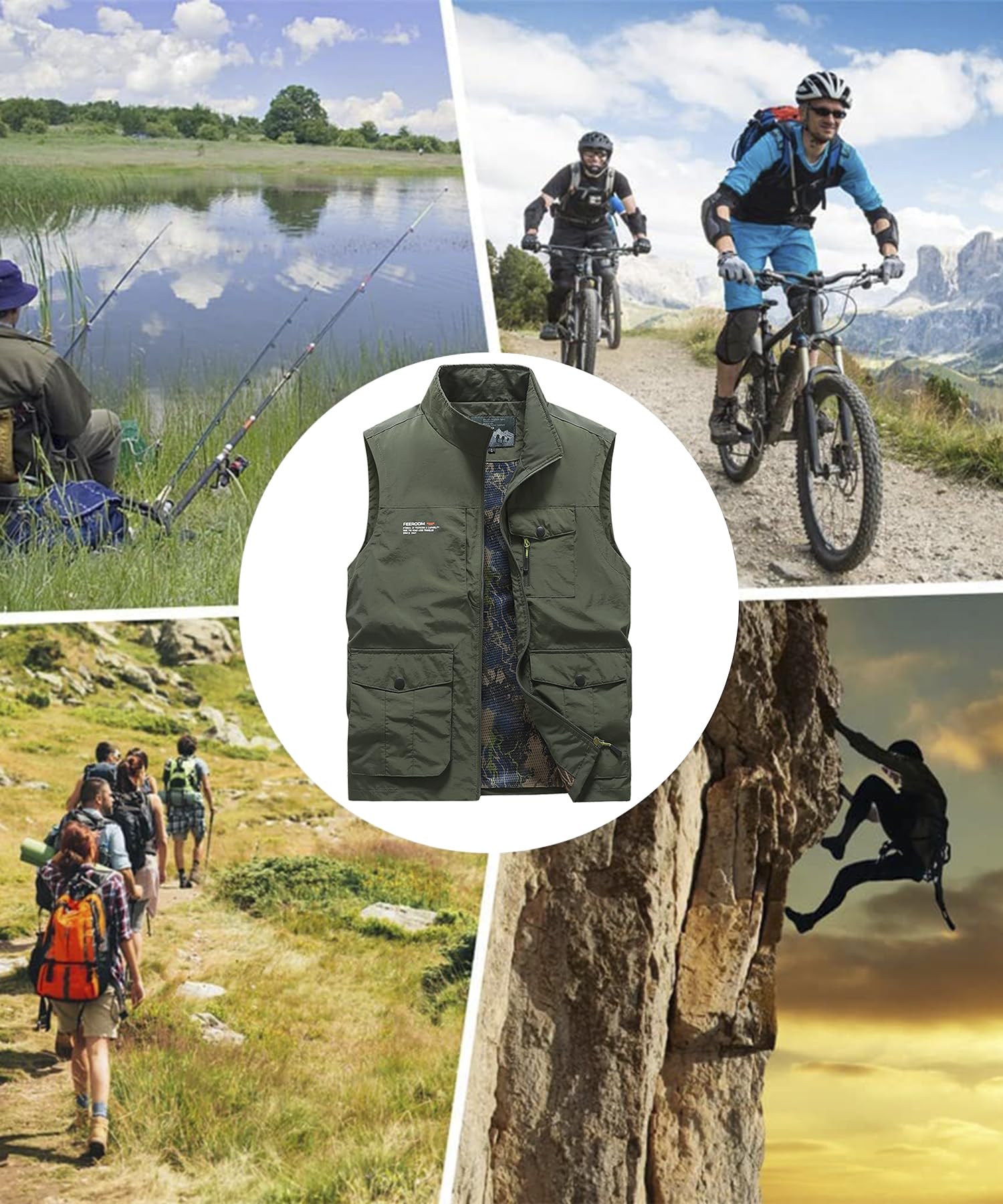 Gilet de Pêche pour Hommes Multi-Poches Gilet de Plein air Léger Loisirs Veste de Sport Été Respirant sans Manche Veste à Séchage Rapide Photographie Camping et Chasse Randonnée Gilet