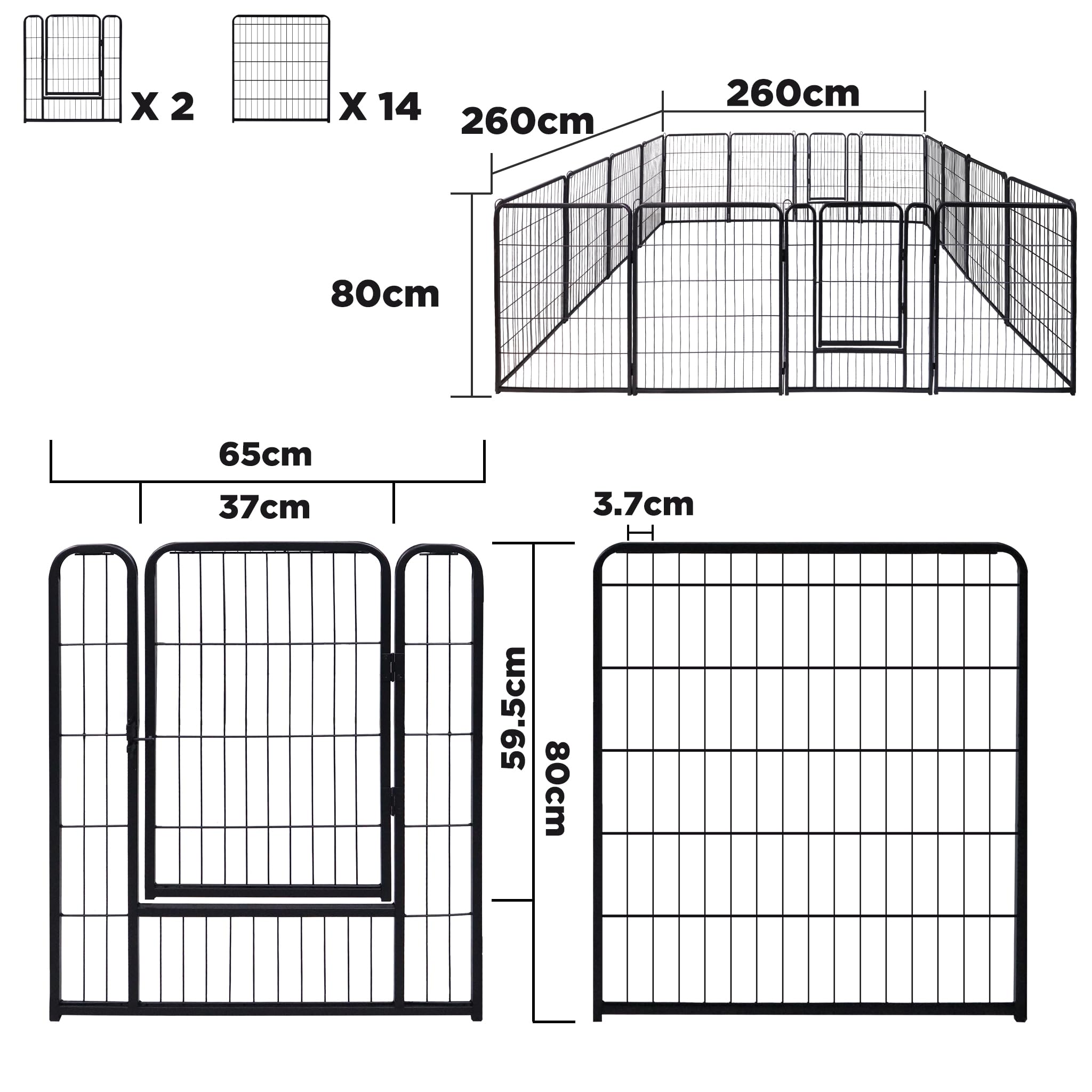 YUENFONG 16 TLG Welpenlaufstall Welpenauslauf 80cm hoch, Freilaufgehege Hundelaufstall Tierlaufstall mit Tür, für Hunde Kaninchen Kleintiere(XXXL, 1056x65x80cm)