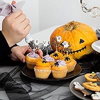 Vista 28 de Rsstarxi Paquete de 36 adornos para cupcakes de Halloween, bruja, fantasma, magdalenas, murciélagos, arañas, gatos, decoración de pasteles