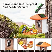 Vista 3 de Comedero para pájaros con cámara, panel solar para identificar especies de aves, casa inteligente para pájaros con leva (naranja claro)