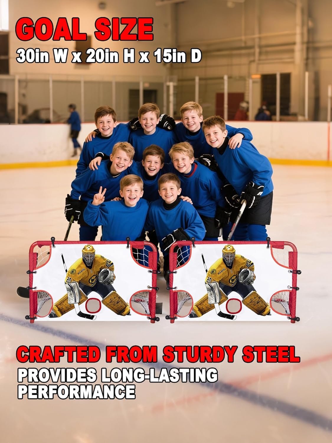 kasifei Mini Hockey Rink Set - Full Rink - Complete Indoor/Outdoor Sports Games with Steel Knee Goals, Sticks, and Ball - for Kids Ages 3 and Up