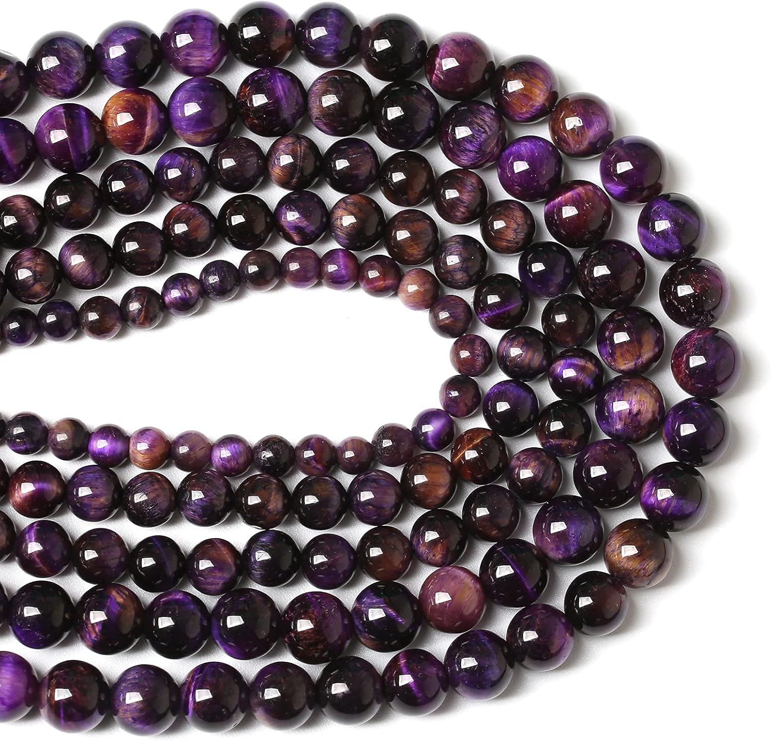 Natural Purple Tiger Eye Beads Round Loose Stone BeadsEnergy Gemstone Healing Power for Jewelry Making 1 Strand 10mm 38pcs Purple Tiger eye 10mm