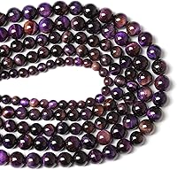 Vista 3 de Cuentas de ojo de tigre morado natural, cuentas redondas y sueltas, piedras preciosas energéticas, poder curativo para hacer joyas, 1 hebra de 0.236