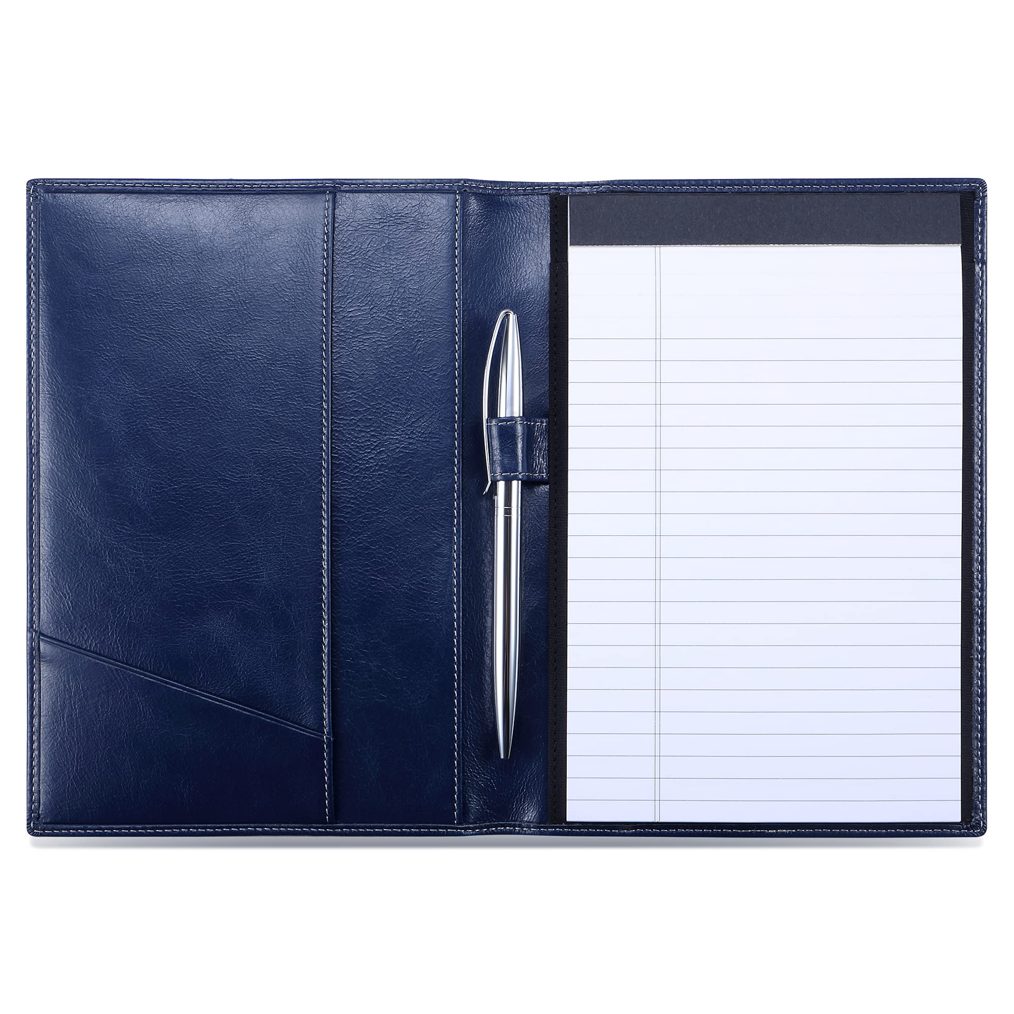 Leather Junior Padfolio for Men & Women with Pen Loop, Italian Calfskin, Business Portfolio Notebook Folder (Antiqued Blue)