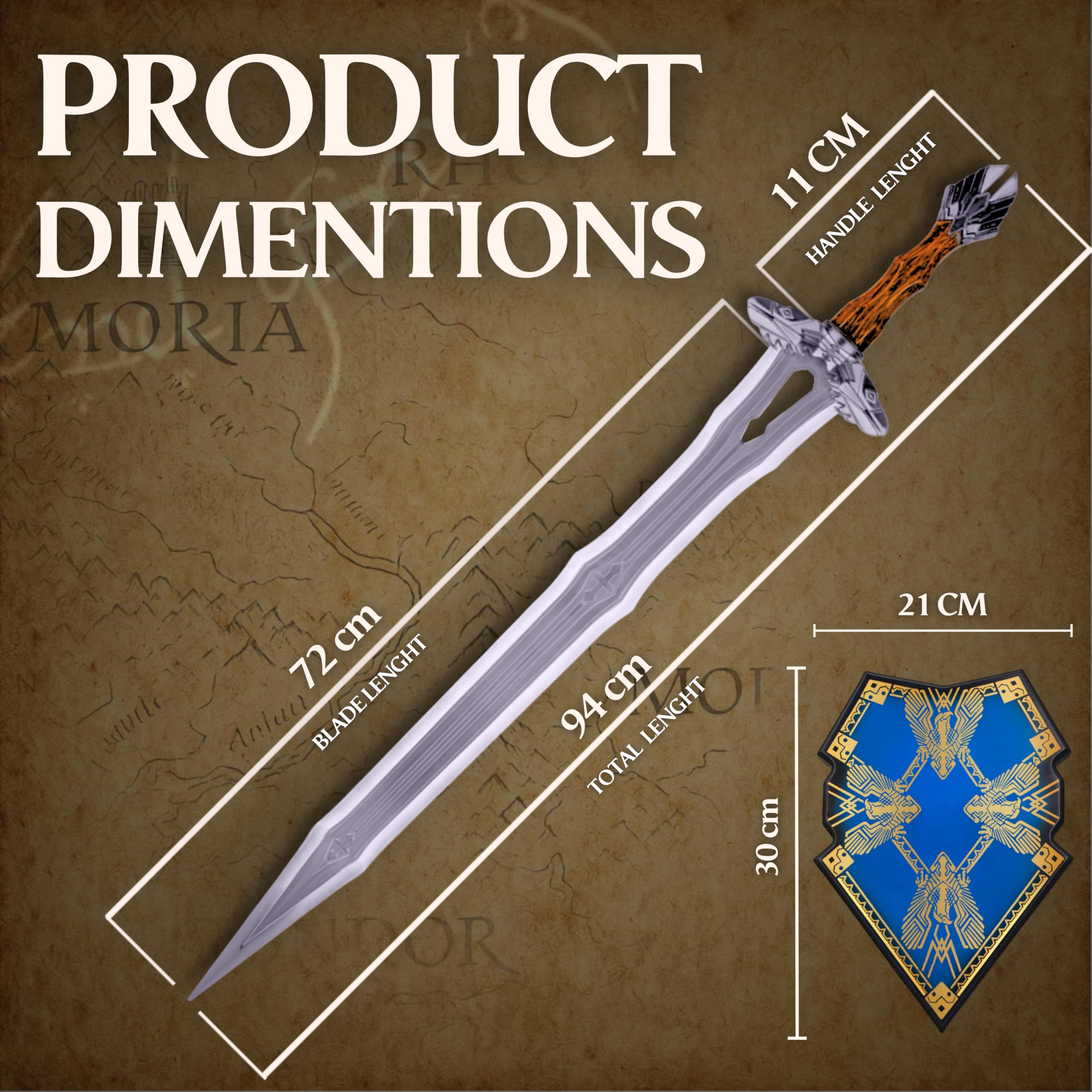 Schwert Echt Metall inspiriert von LOTR The Rings of Power Sting Legolas Oakenshield Orcrist Thorin Glamdring Herugrim Boromir Angmar Ringwraith Gimli (Thorin Oakenshield Regal Sword JT6055)