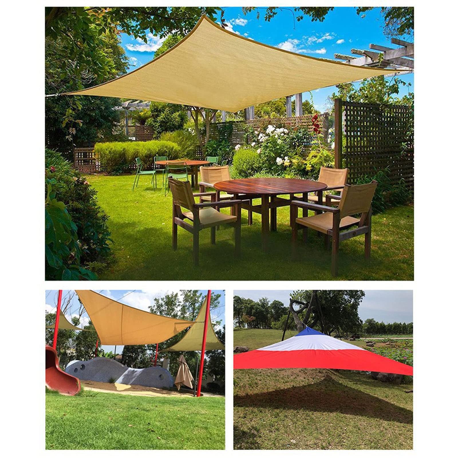 Vela Parasole, Baldacchino per Tendalino Parasole Rettangolo Triangolare, Vela Parasole Impermeabile, Blocco UV 95% con Corda Libera, per Esterni, Giardino, Patio, Cortile, Festa(Beige,2x5 Quad)