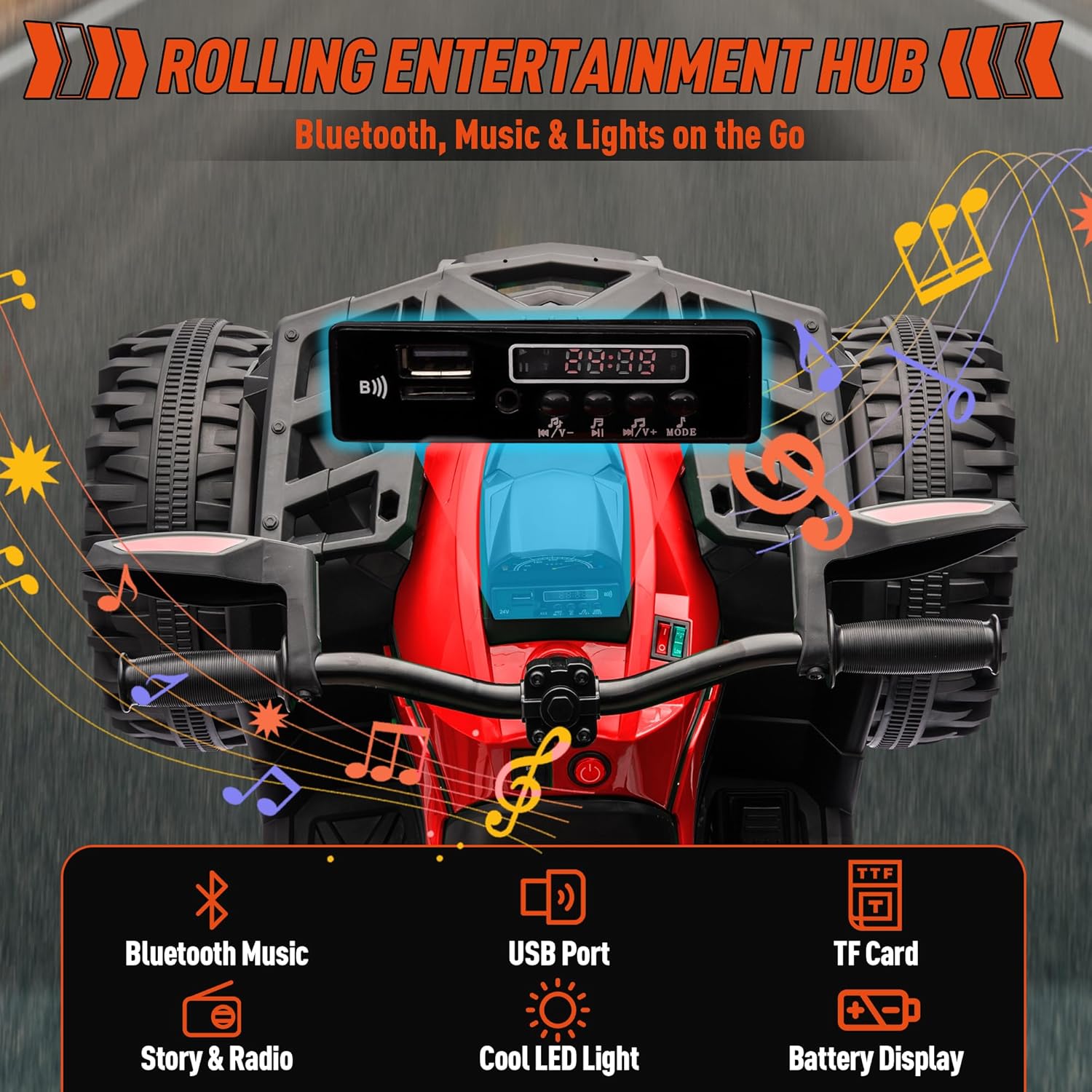 24V Kids ATV 4 Wheeler w/Remote Control, 9AH Battery Powered Electric Car w/ 3 Speeds, Shock Absorbers, Bluetooth, 2-Seater Quad for Kids Ages 3-8, Red