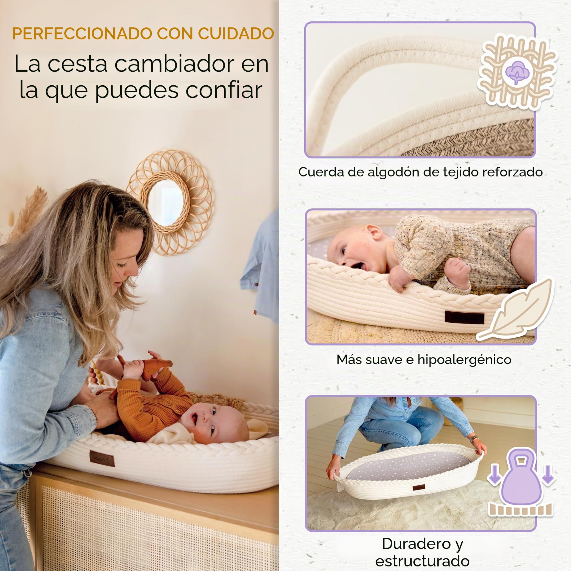 Yunioo Canasta Cambiadora con Almohadilla Suave para Bebé, Colchón Repelente al Agua Cambiador de Pañales de Viaje para Cambiador de Mesa