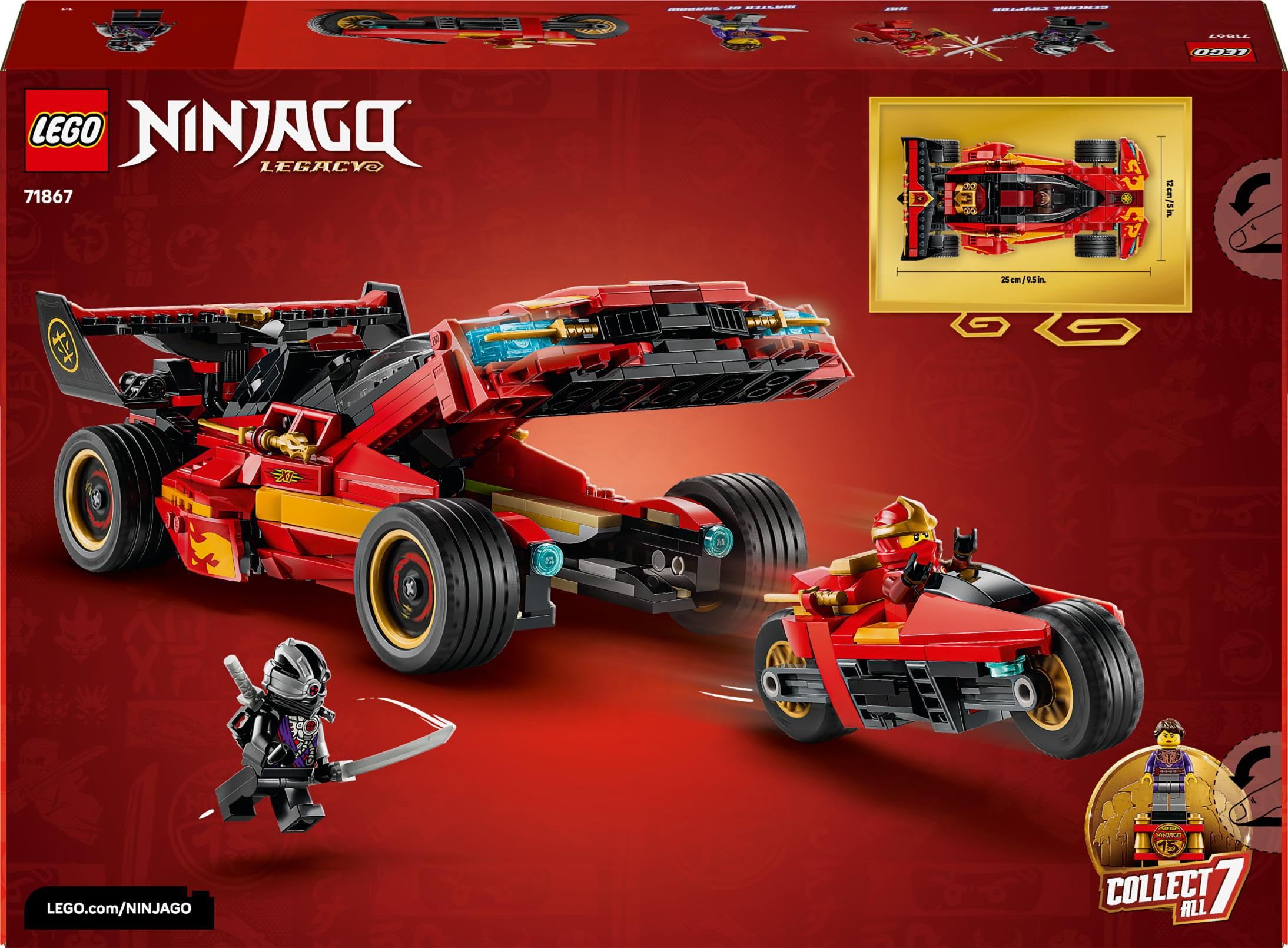 LEGO NINJAGO Super-Bolide Ninja X-1-15° Anniversario - Modello Auto da Corsa con Moto Giocattolo e 3 Minifigure tra cui Kai - Regalo Nostalgico per Ragazzi da 14 Anni in su e per i Fan Adulti 71867