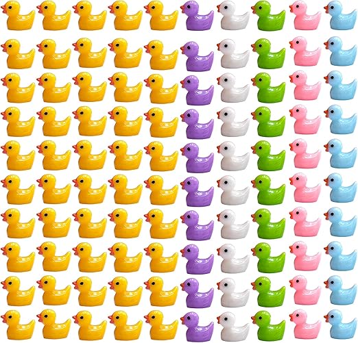 150 Pieces Mini Resin Duck Miniature Figures Micro Fairy Garden Landscape Aquarium Dollhouse Ornament Potted Plants Decoration DIY Slime Charms for Christmas Birthday Party (100Yellow+50Multicolor)