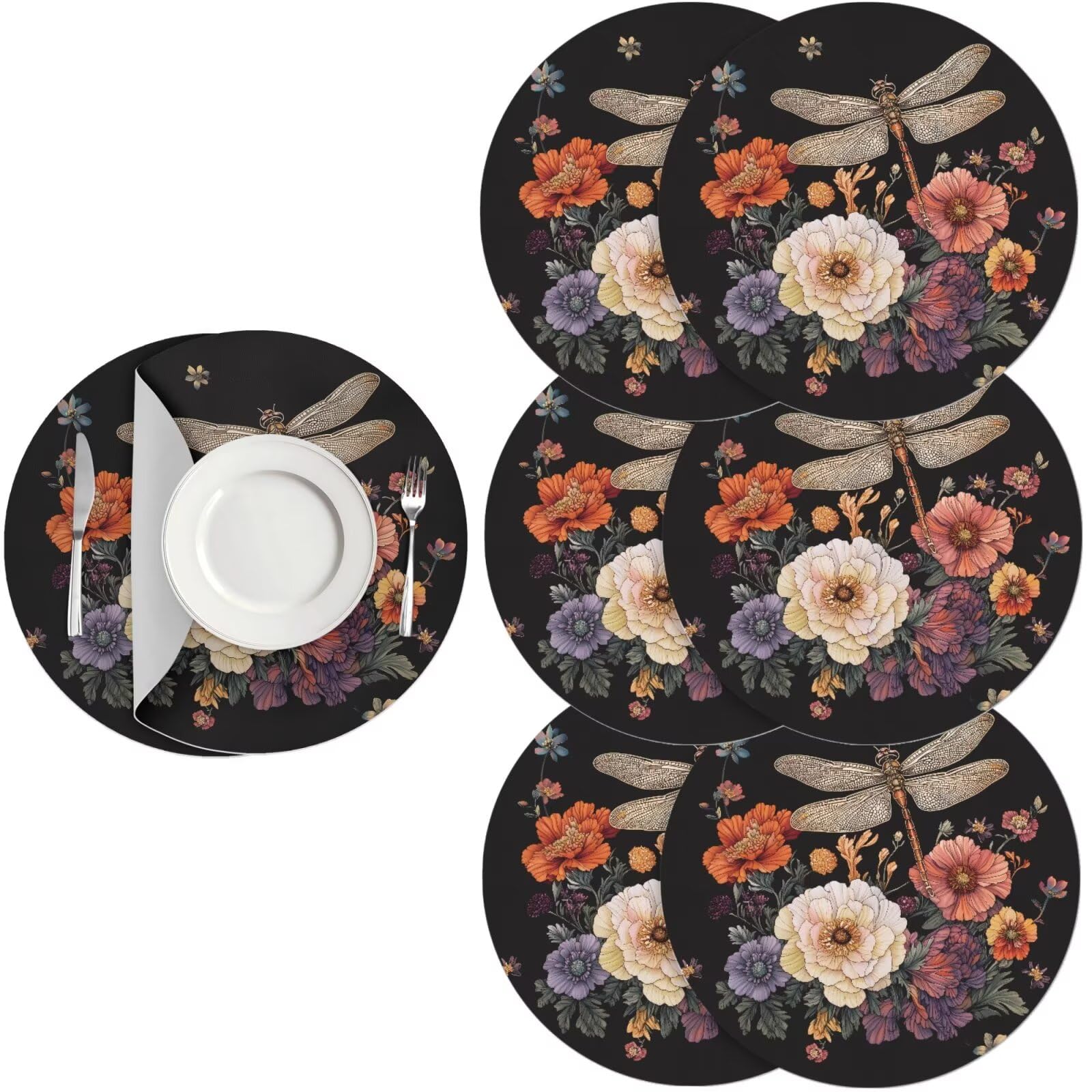 Generic Purple Butterfly Lavender Placemats Set of 6 Marble Place Mats for Dining Tables Heat Resistant Fall Autumn Home Decorations for Tea Party Dining Tables 15 Inch Washable