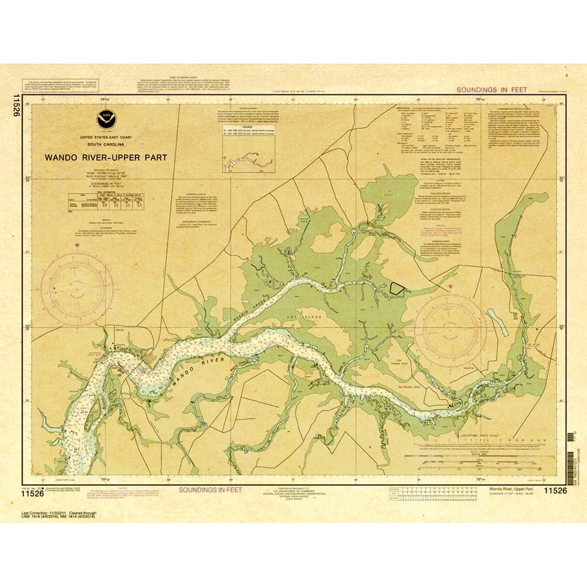 Paradise Cay Publicatoins, Inc. Historical NOAA Chart 11526: Wando River Upper Part - Print on Demand - Historic Version or Updated NCC