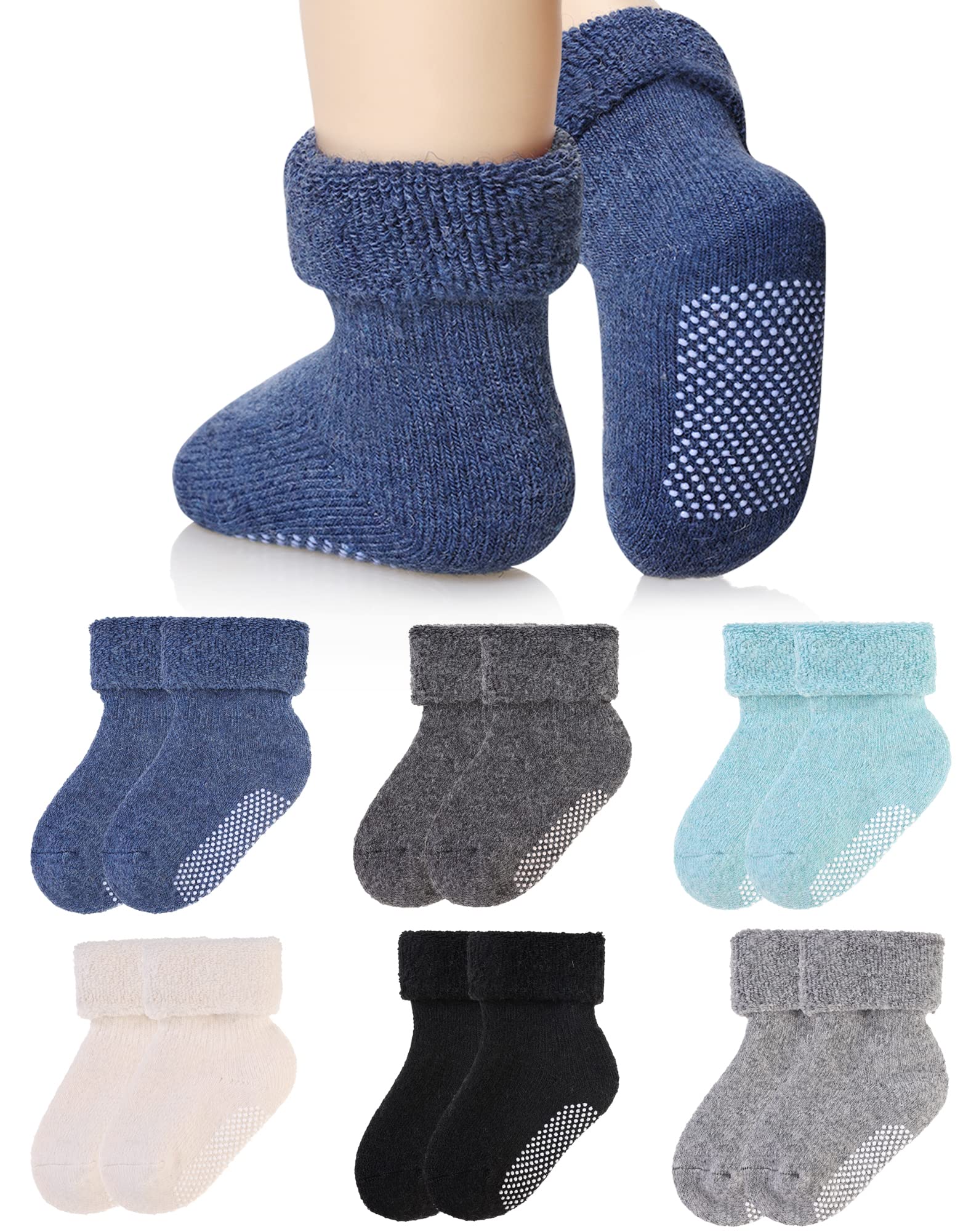 SEEYANBaby Socks Toddler Wool Non Slip Boys Girls Winter Thick Warm Kids Soft Socks With Grips