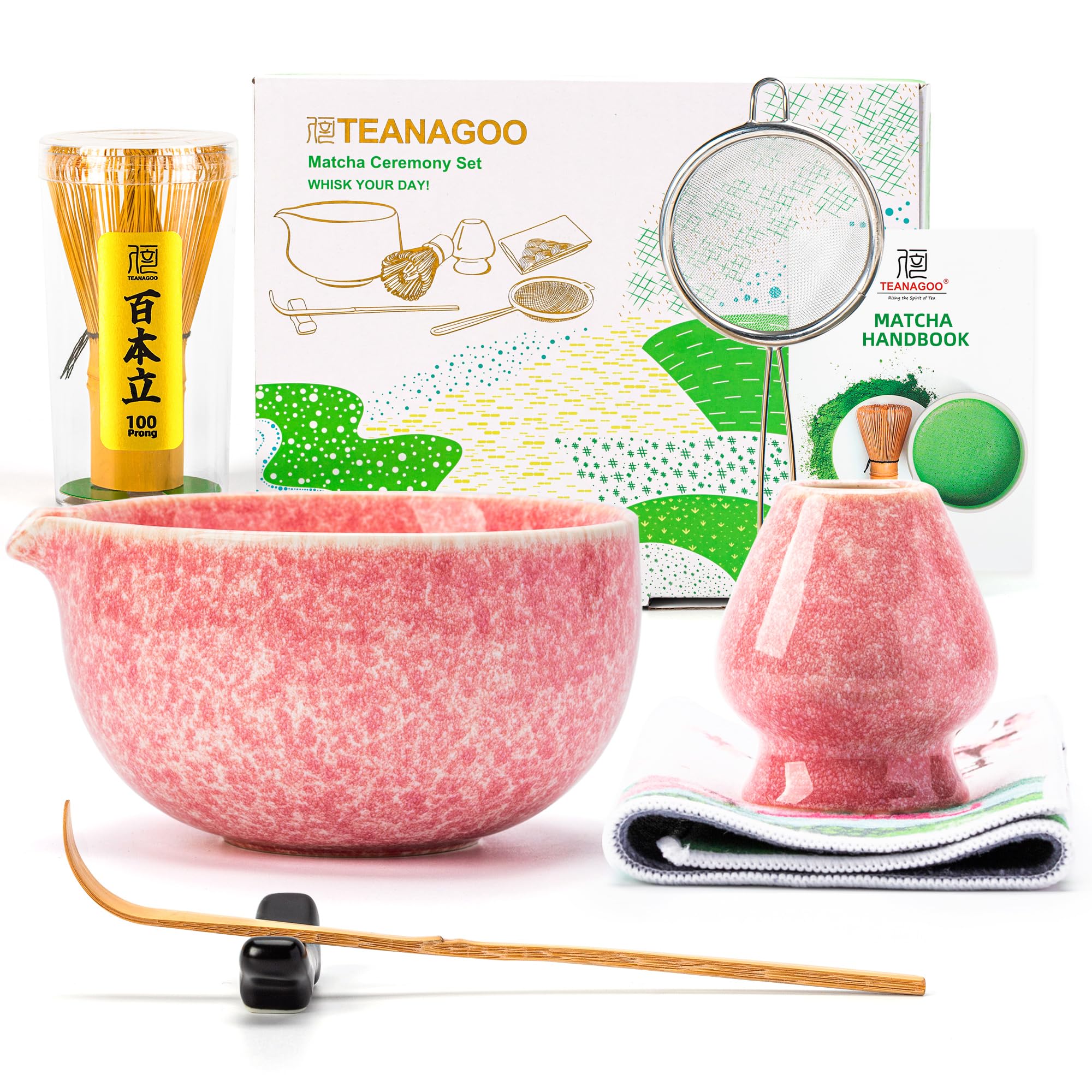 TEANAGOO Matcha-Tee-Set,Matcha-Schüssel,Matcha-Schneebesen-Set Matcha-Bambus-Schneebesen, Matcha TG-N-B