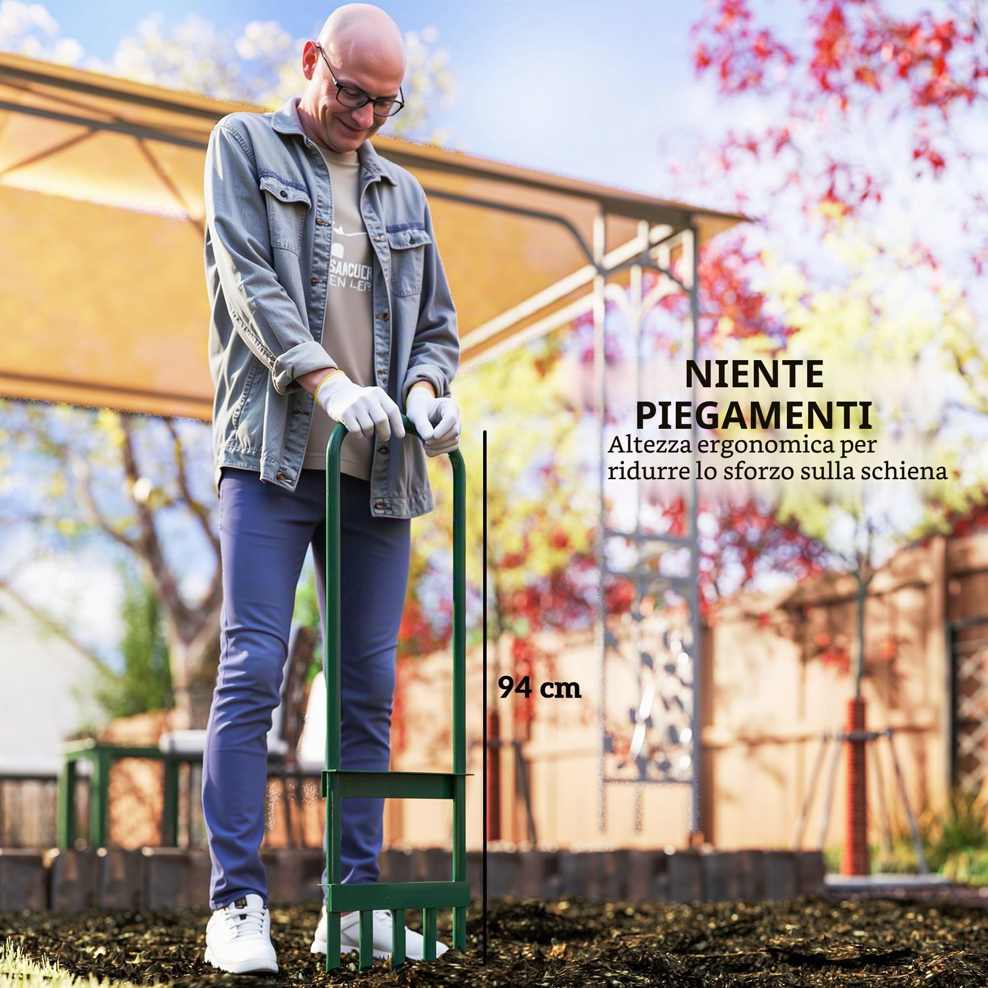 Outsunny Arieggiatore per Prato Manuale 30cm Manico Antiscivolo