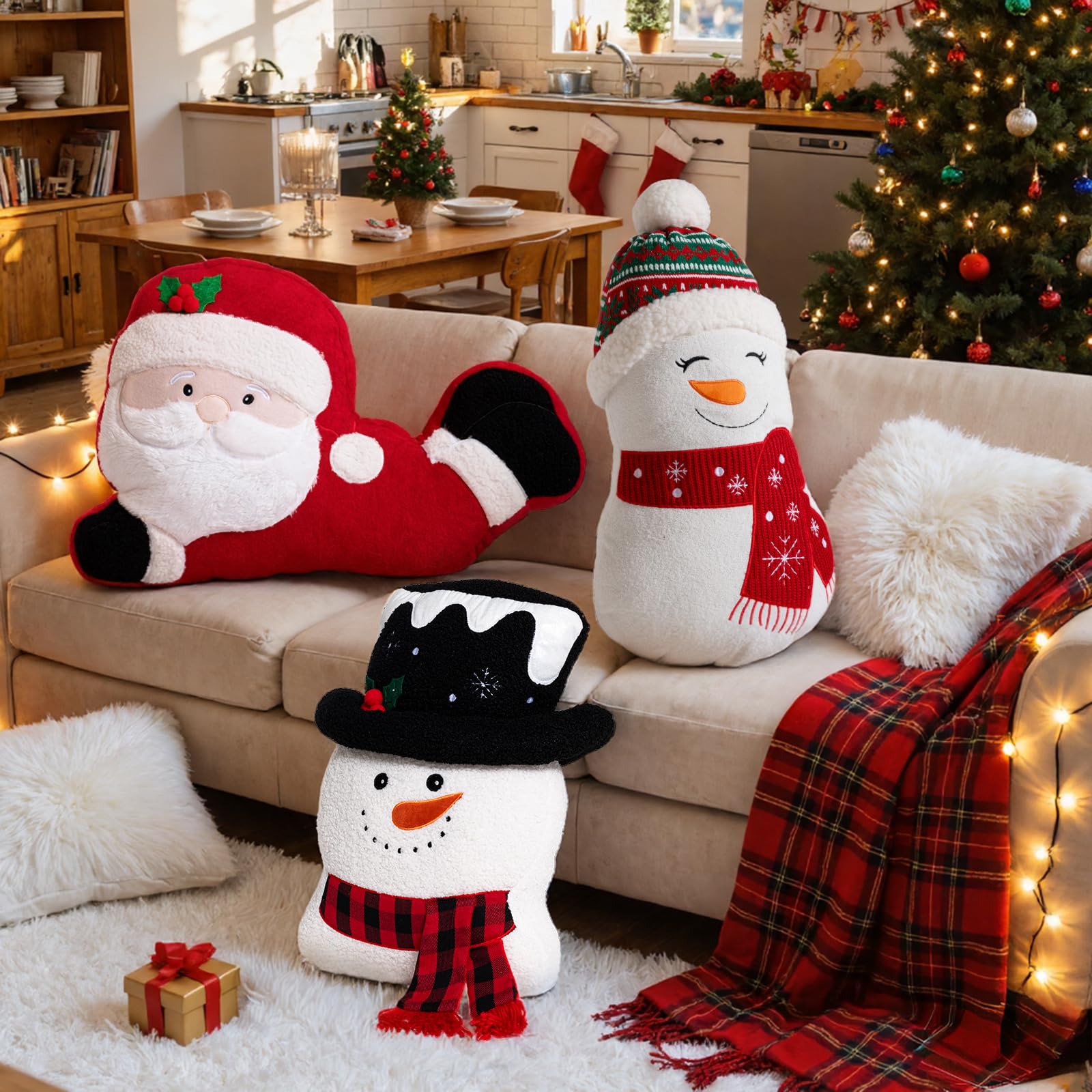 Lanpn Set di 2 Pezzi Cuscino Natalizio, Cuscino Decorativo Babbo Natale e Pupazzo di Neve Cuscini Decorativo Natalizio Cuscinis decorativo invernale per Regalo Party Letto Divano Decorazioni natalizia
