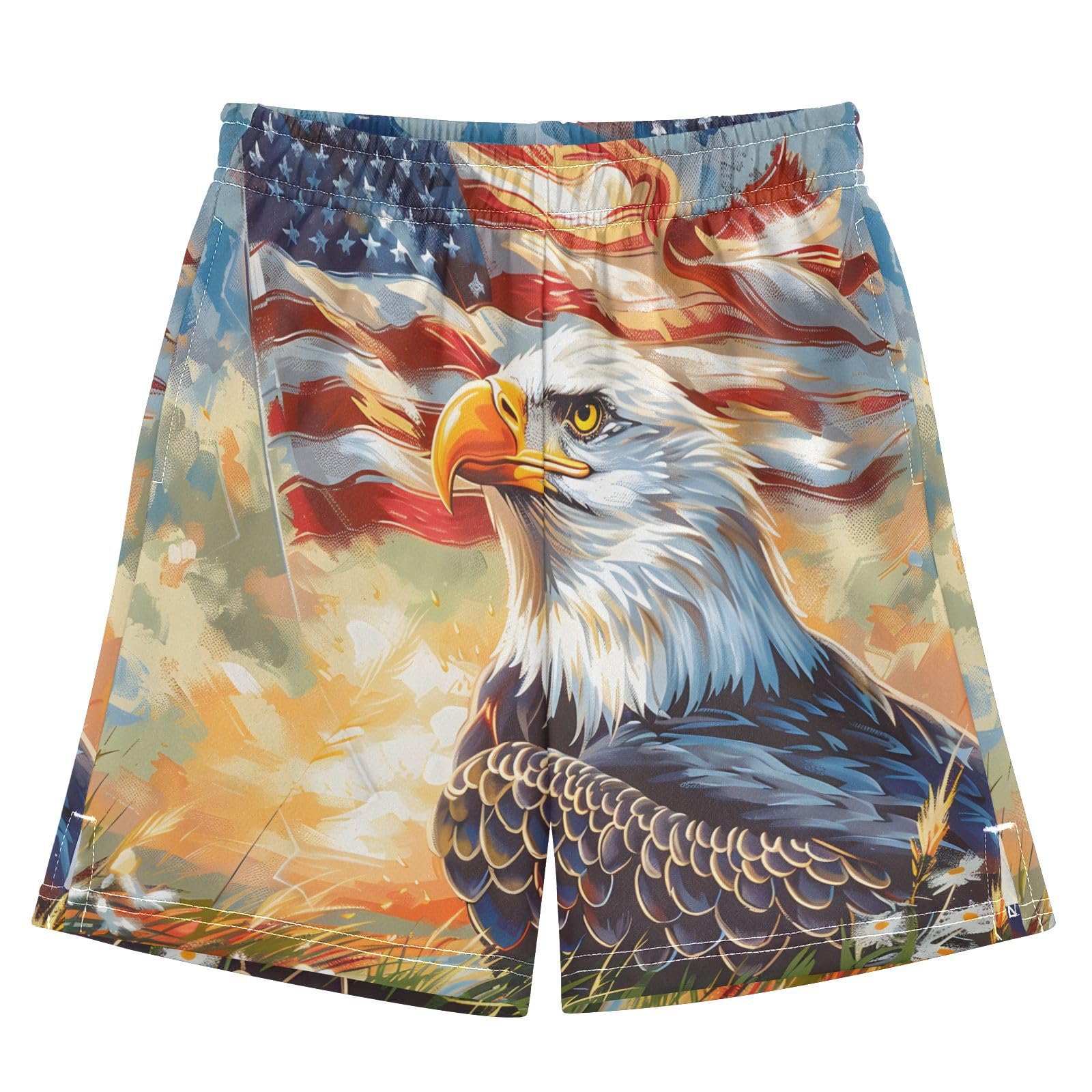 American Bald Eagle USA Flag Shorts for Boys Summer Athletic Outdoor Boys Shorts Size 9-10 Multicolor