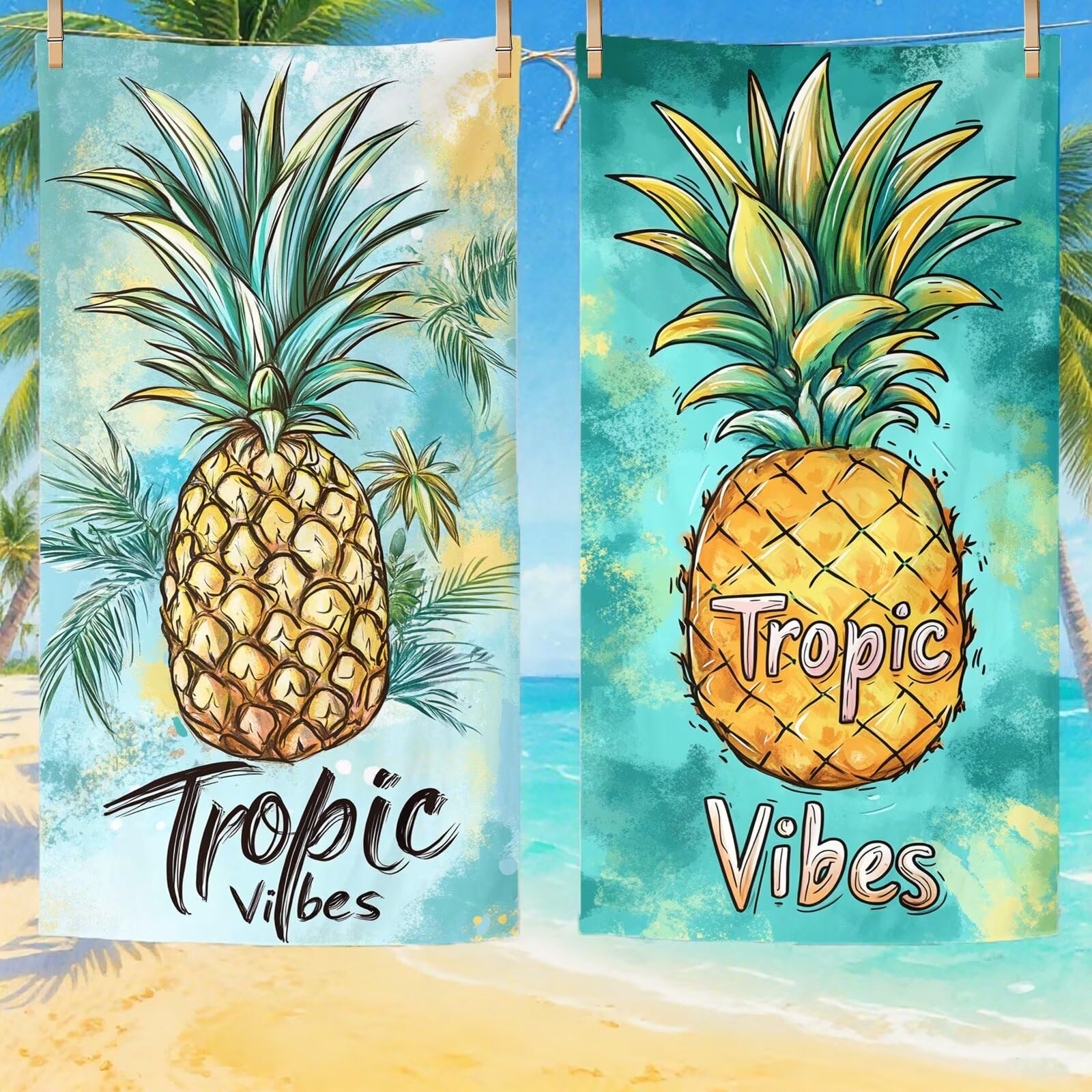 Serviette de Plage Microfibre Serviette Plage 100x220 2 Pack Séchage Rapide, Anti-Sable, Absorbante Fonction Drap de Plage XXL pour Bain, Sport, Voyages, Sauna, Piscine, Yoga, avec Sac Fruit Q-744