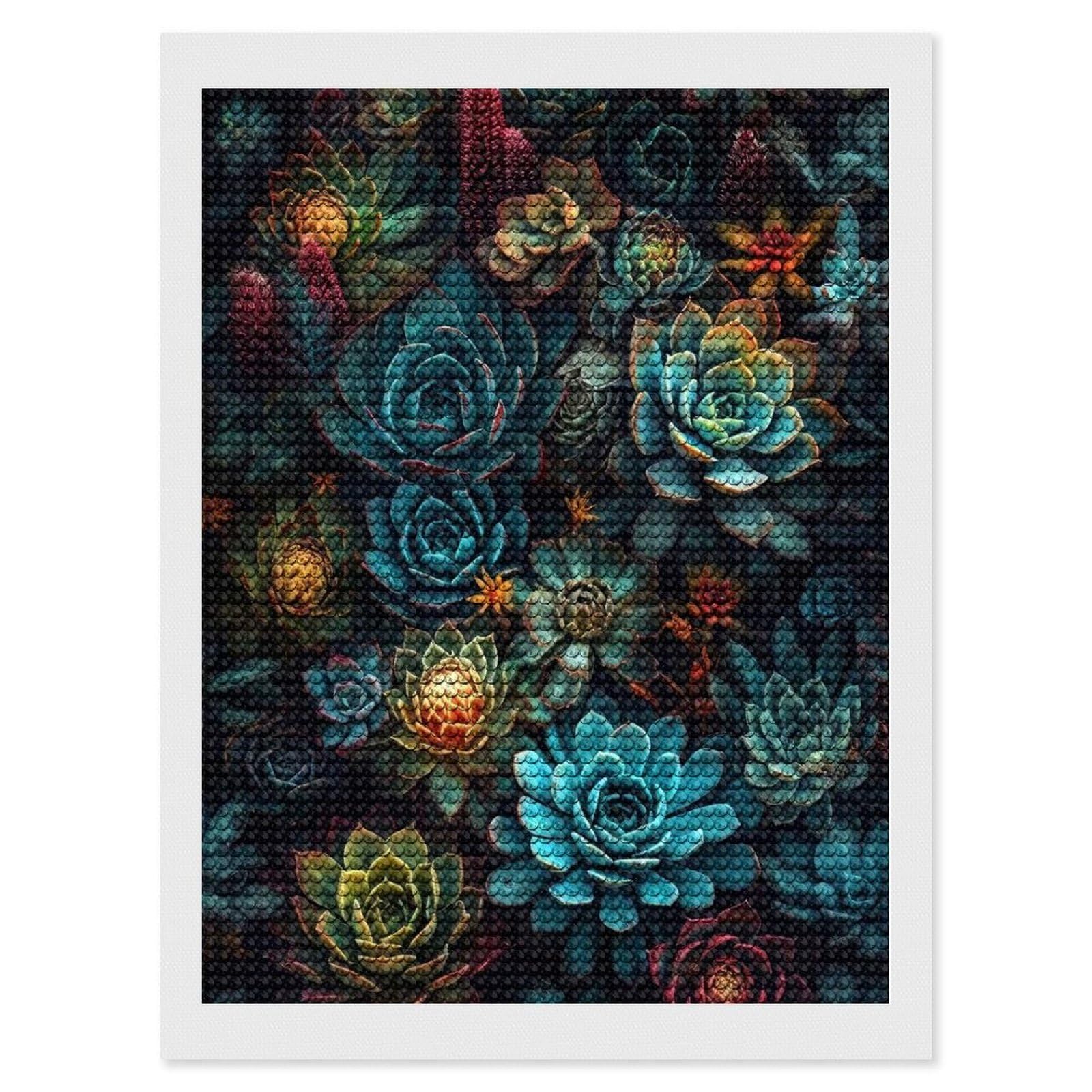 Junmoney Succulent Garden DIY Diamond Art Canvas Kit 12"x16", Decorate Your Room, Sparkling Round Gems, Fun Craft Experience, Farmhouse Decor