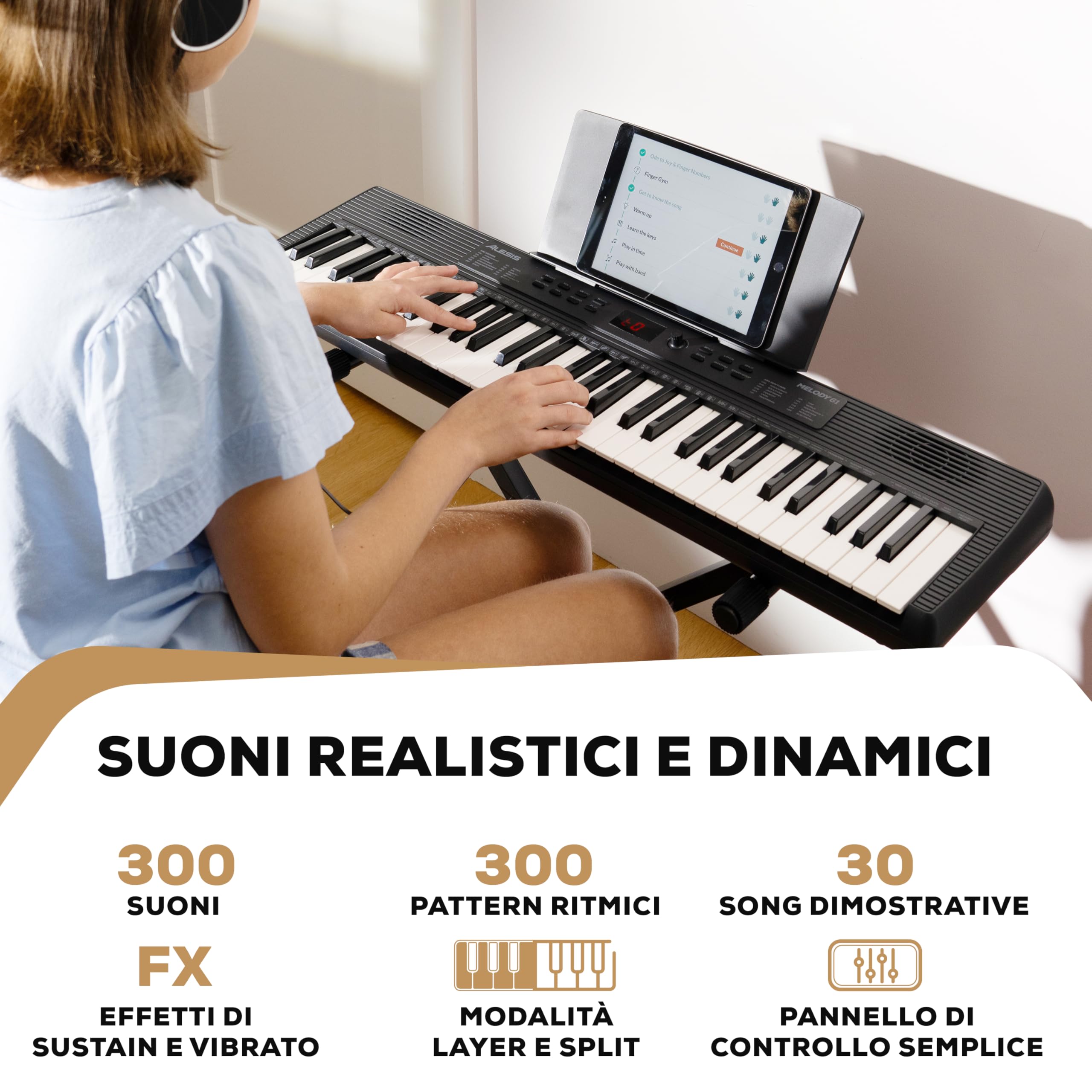 Alesis Melody 61 MK4 Tastiera Pianoforte 61 Tasti con Accessori | Portatile, 300 Voci, Modalità Split/Layer, Include Lezioni, Pianola per Scuola Media e Principianti
