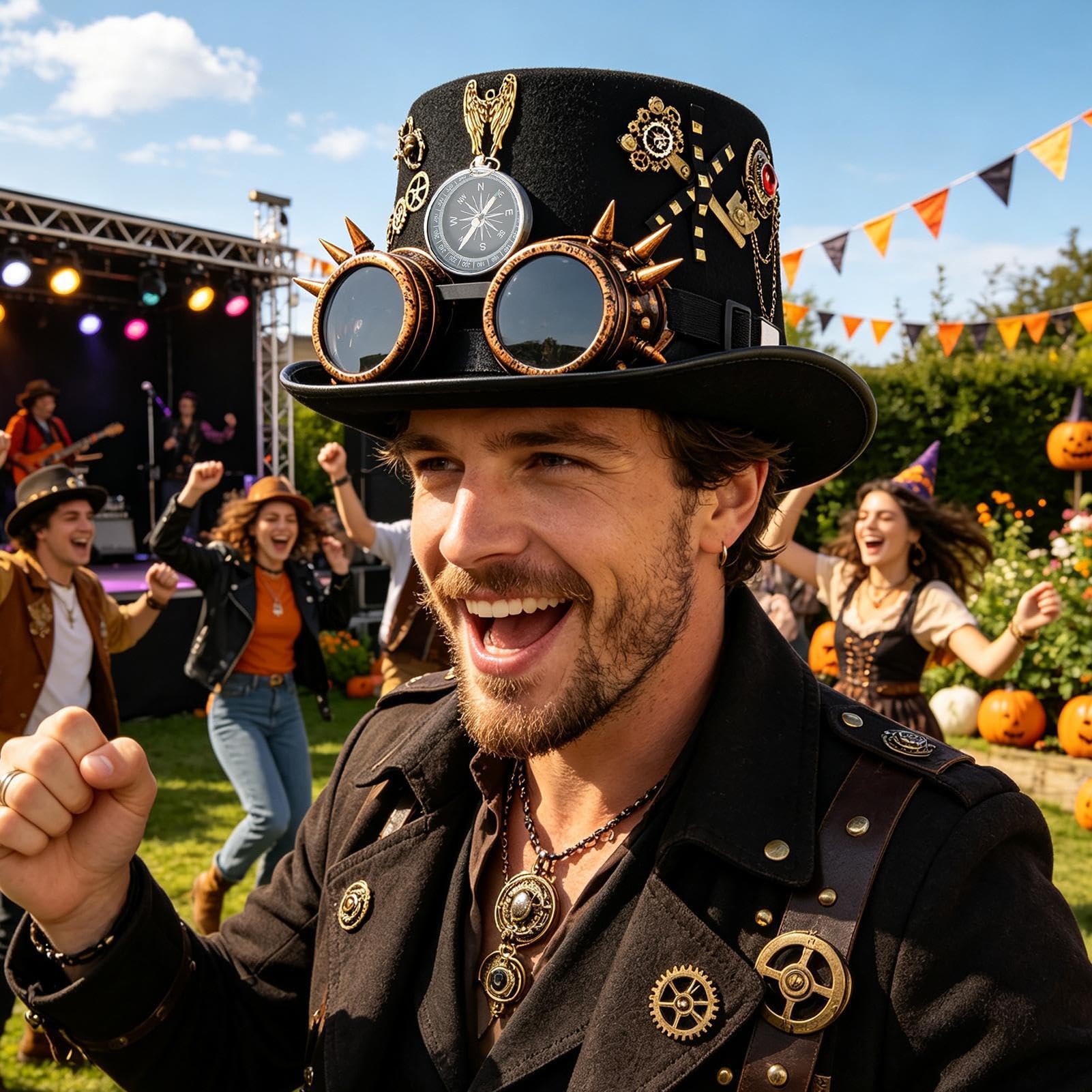 Chapeau steampunk pour Halloween - Lunettes de protection amovibles en feutre - Unisexe