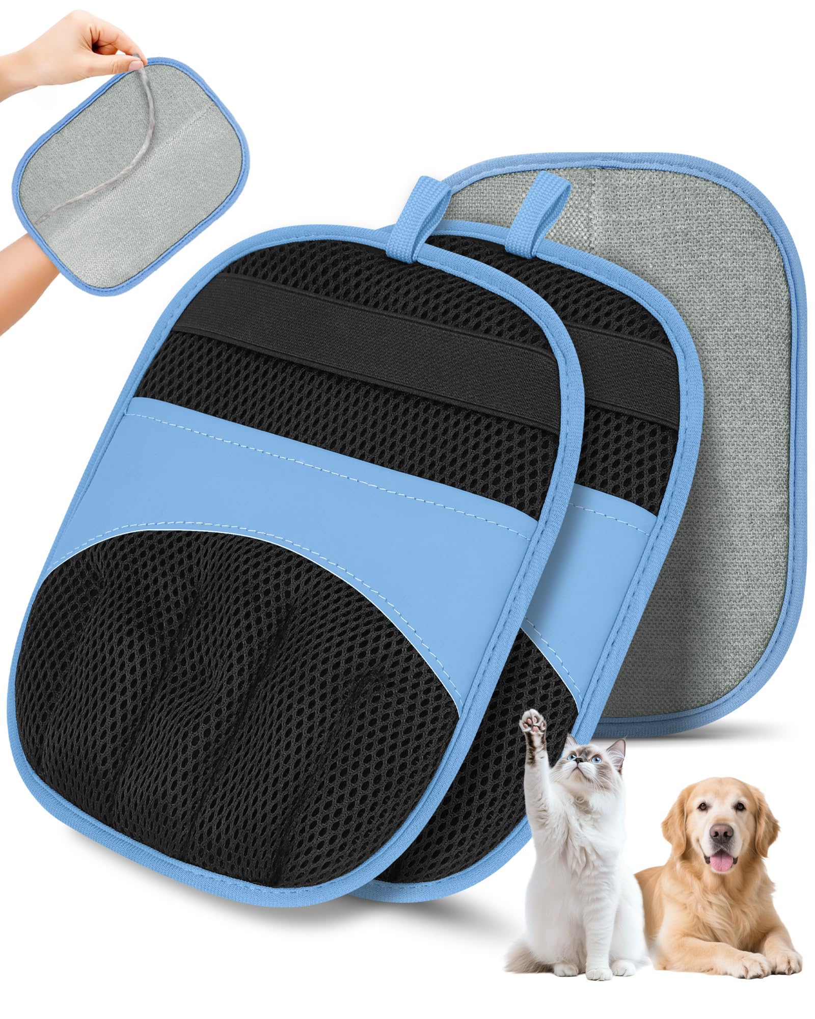 2 Pack Pet Hair Removal Glove - Electrostatic Magic Brush Gloves Pet Hair for Dogs and Cats, The Magic Brush Pure Path Yomi Pet Grooming Needs, Fur Remover for Furniture, Clothes, Car Seats (Blue)