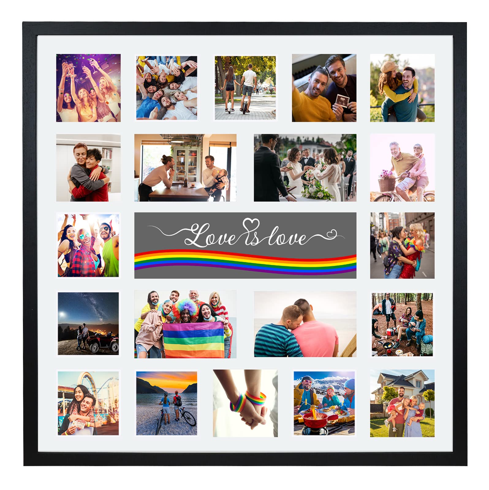 Large Multi Aperture Picture Photo Collage Frame, Colours and Designs (Love Is Love, Black)