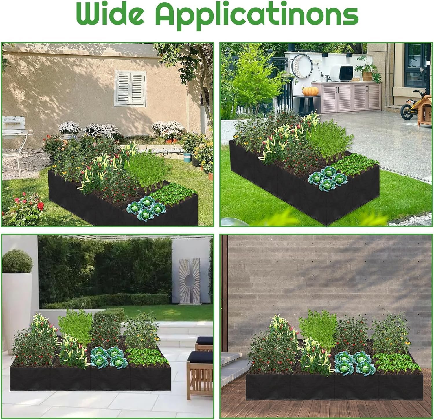 LATERN 128 Gallons 8 Grilles Sacs de Culture pour Plantes, 180CM x 90CM x 30CM Jardinière Surélevée en Tissu Non Tissés Respirants Conteneurs de Jardin Épais avec Poignée pour Fleurs Légumes Fruits