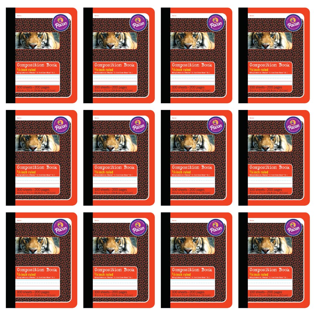Pacon Quaderno a righe 2427, 24,8 x 19,1 cm, 200 pagine (100 fogli), rilegatura a libro, grado K e Zaner-Bloser grado 1, rigatura 1,6 cm, linea mediana punteggiata 1,6 cm, spazio per saltare 1,6 cm