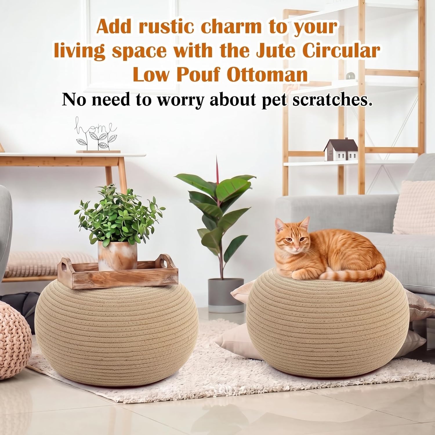 Briwooody 2 Pcs Handmade Round Cotton Knitted Low Pouf Ottoman