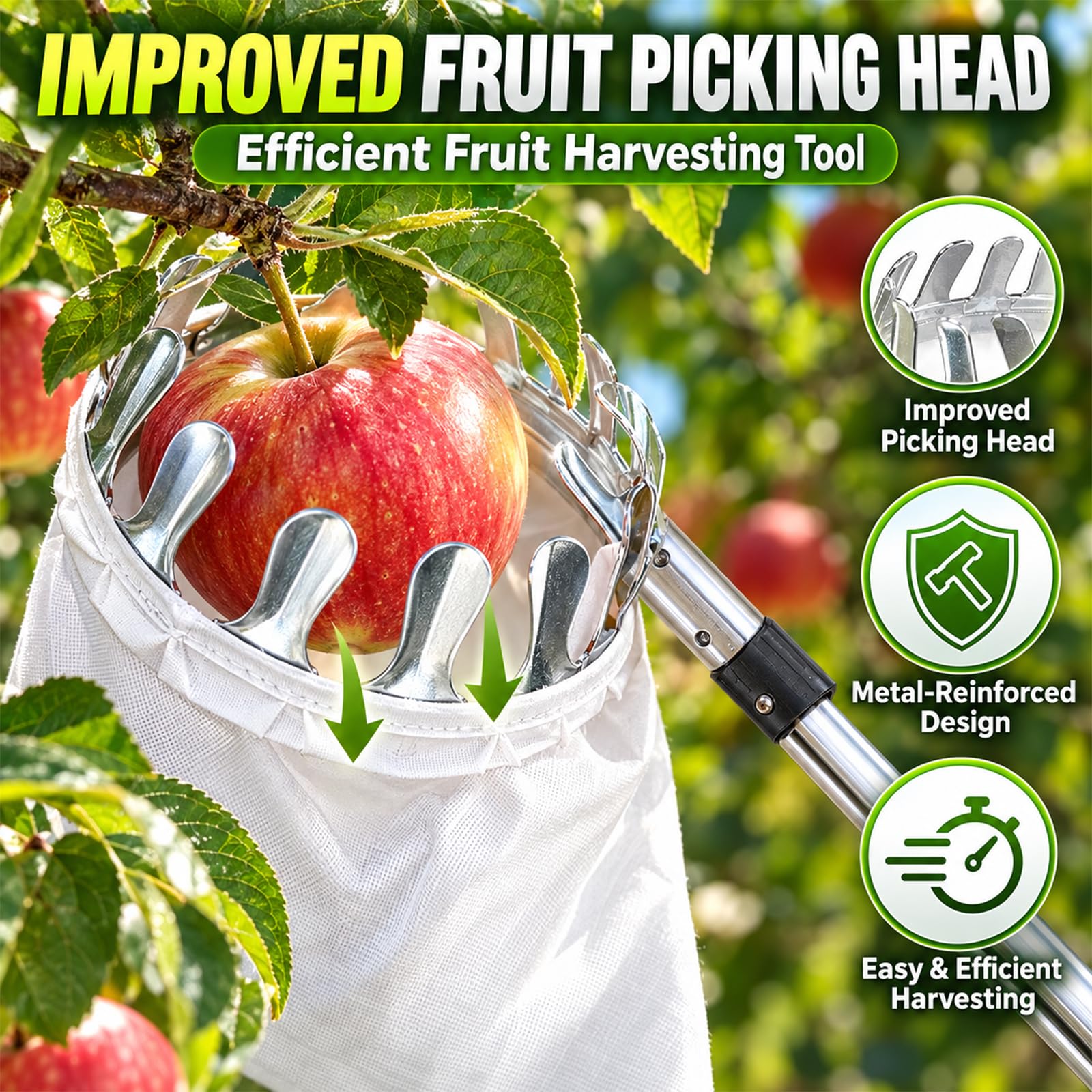 Recogedor de Frutas 4,2M Herramienta de Cosecha para Manzanas, Cerezas