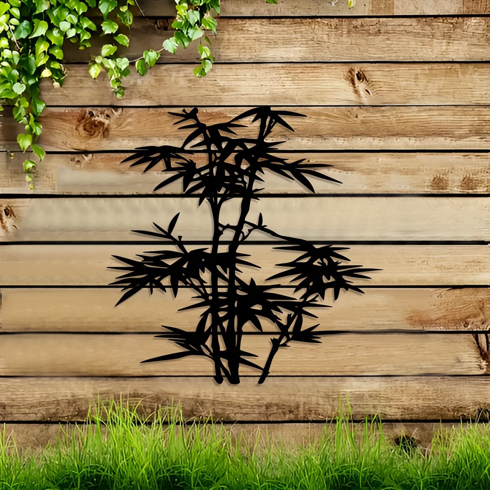Decoración de pared abstracta contemporánea de metal con diseño de bambú en silueta negra y estilo natural, ideal para interiores y exteriores, sala de estar, dormitorio, patio, jardín zen y deco