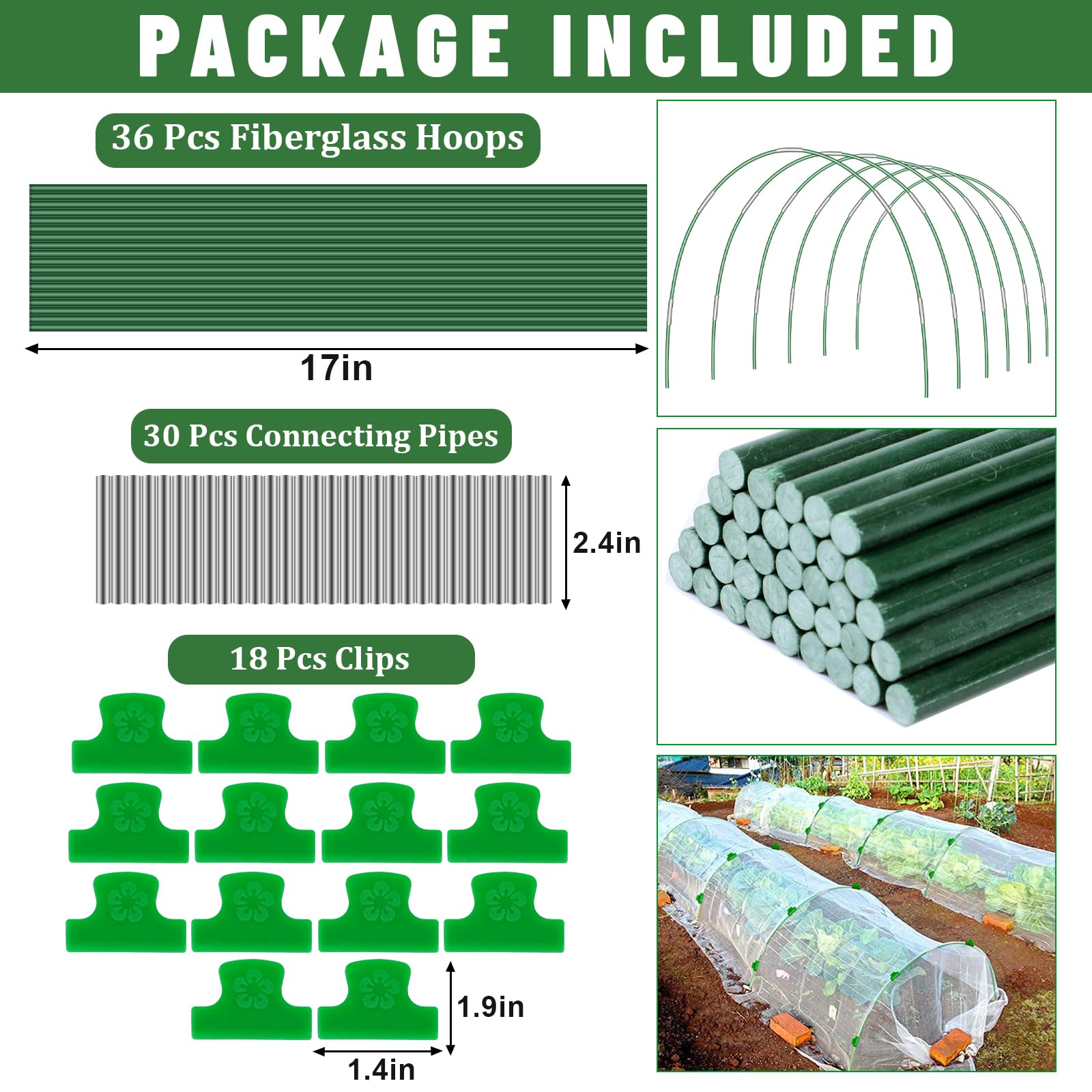 ALEXPRE Garden Hoops For Raised Beds, 36 Pcs 17 Inch Garden Hoops, 6 Sets Of 8FT