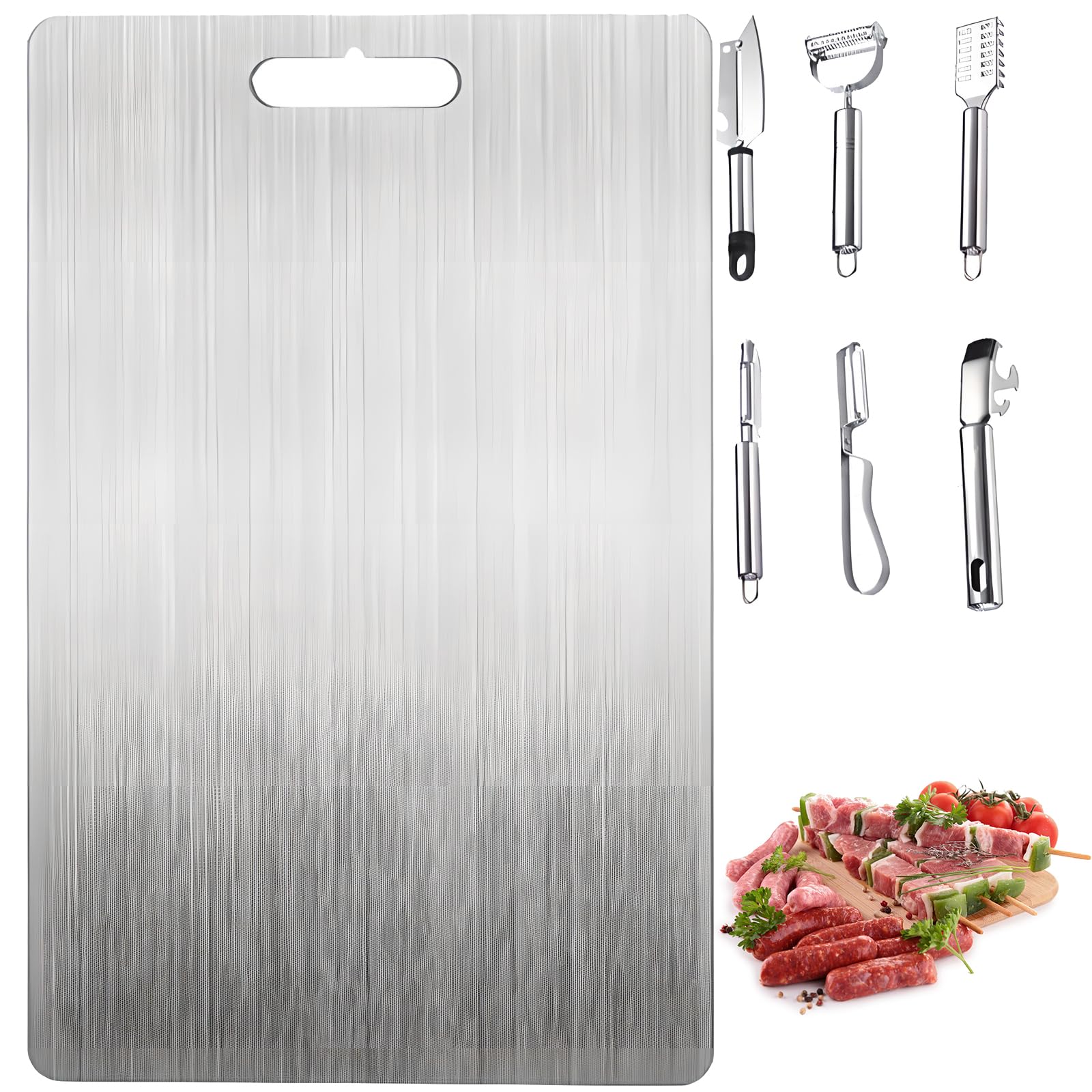 Planche à découper en acier inoxydable double face 46x30cm avec grattoir de cuisine