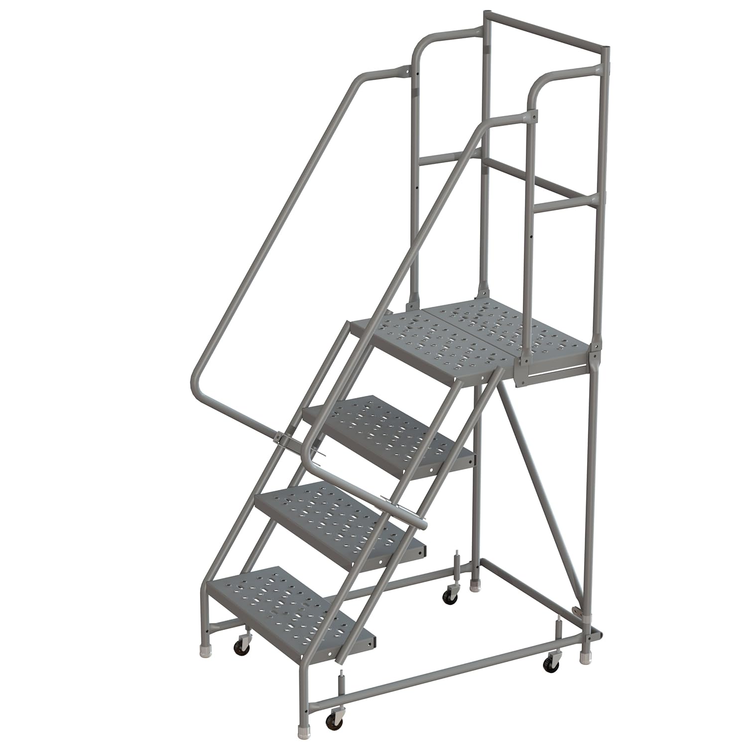 Tri-Arc KDSR104246-D3 4-Step 30" Deep Top Steel Rolling Industrial & Warehouse Ladder with Handrails, 24" Wide Perforated Tread
