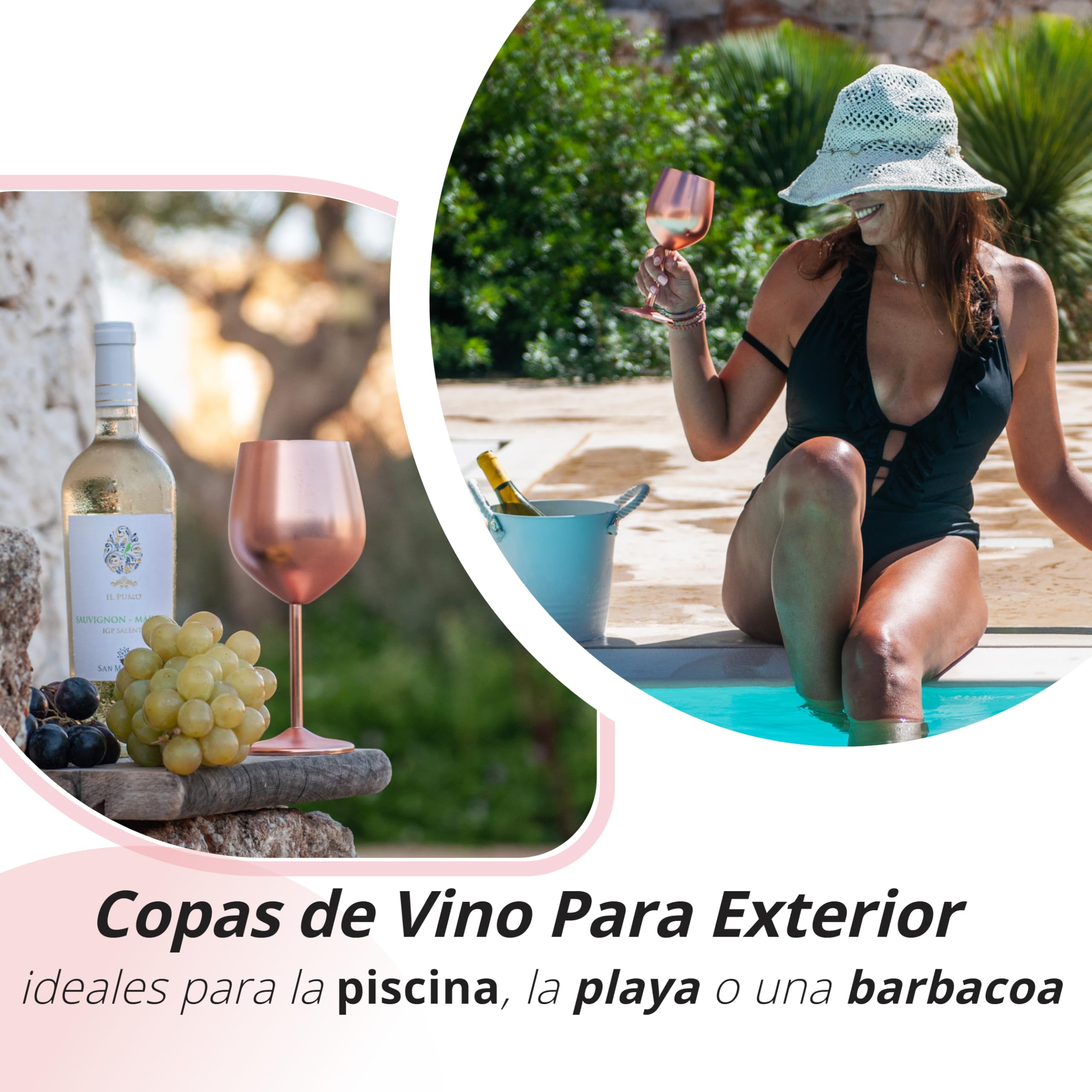 Gusto Nostro Copa de Vino de Acero Inoxidable - 530 ml (18 oz) - Copas de Vino Irrompibles de Oro Rosa para Viajes, Camping y Piscina - Copa de Vino de Metal Portátil Elegante, Única y Genial para