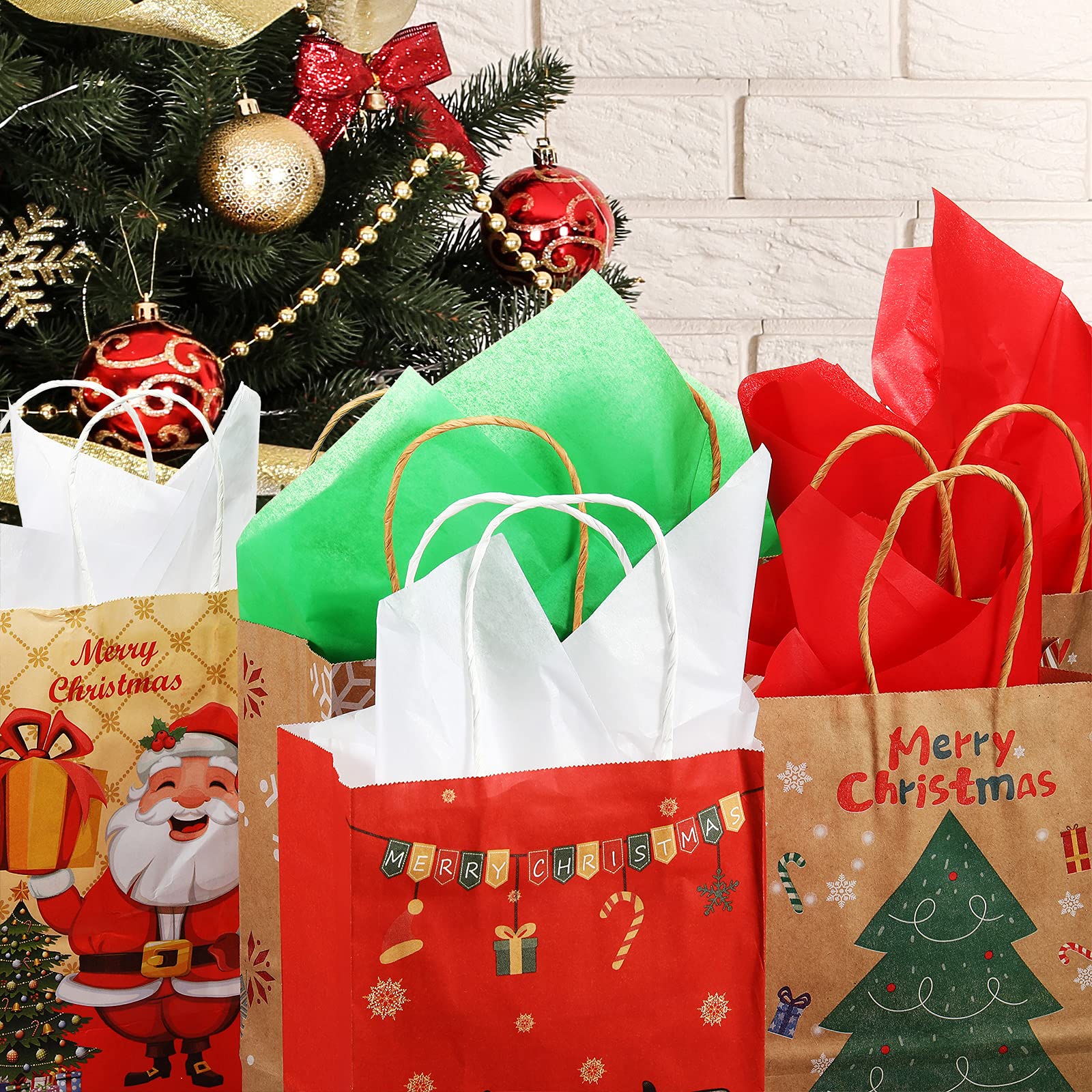 Outus 120 Sheets Christmas Tissue Paper - 20x20 Inch Gold White Red Green Gift Wrap Bulk