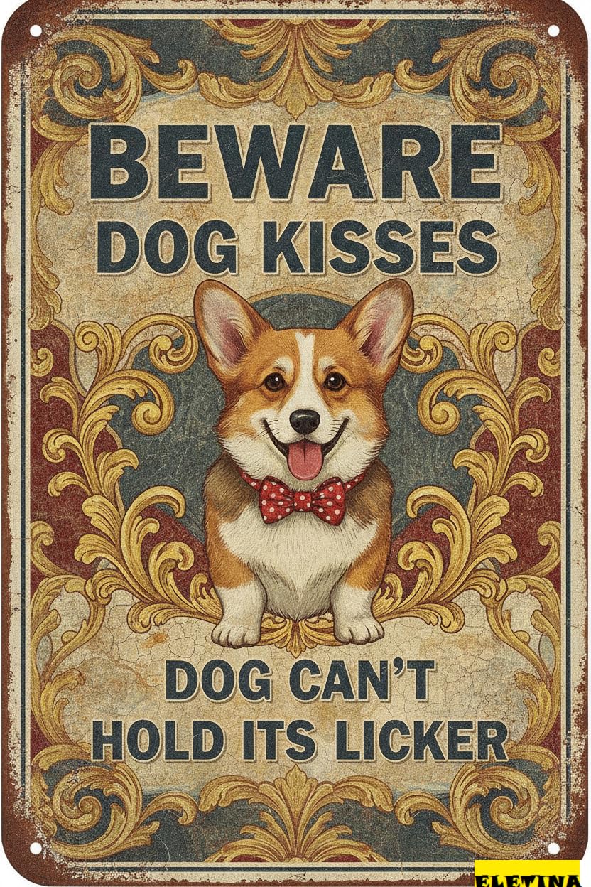 Beware Dog Kisses Corgi Dog Can't Hold Licker Aluminum Vintage Street Caution Sign Gate Driveway 8x12in