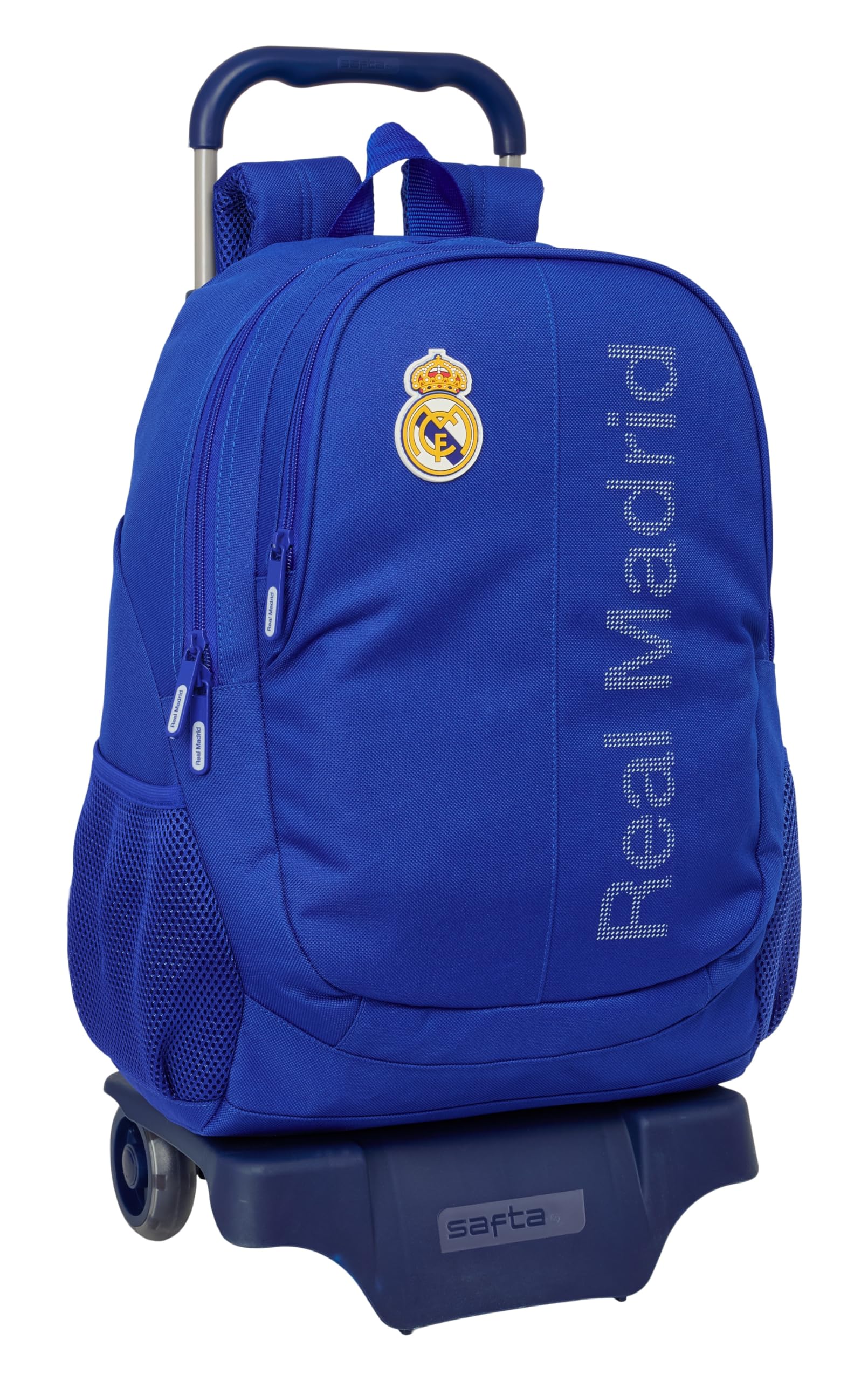 safta Real Madrid - Zaino scuola con carrello, ideale per bambini di diverse età, comodo e versatile, qualità e resistenza, 33 x 15 x 43 cm