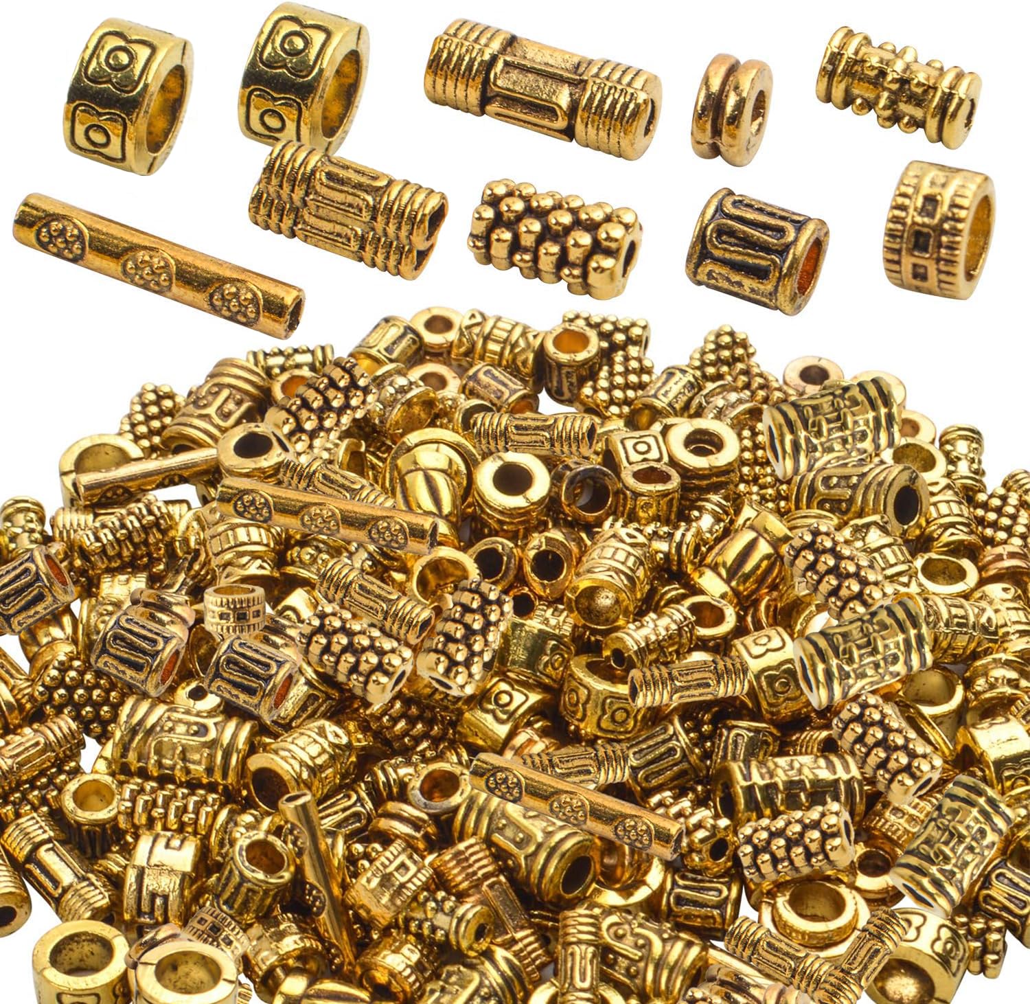BronaGrand 100g (About 220-300pcs) Antique Gold Column Spacer Beads Bracelet Charms Necklace Pendants Jewelry Findings Accessories for Bracelet Necklace Jewelry Making