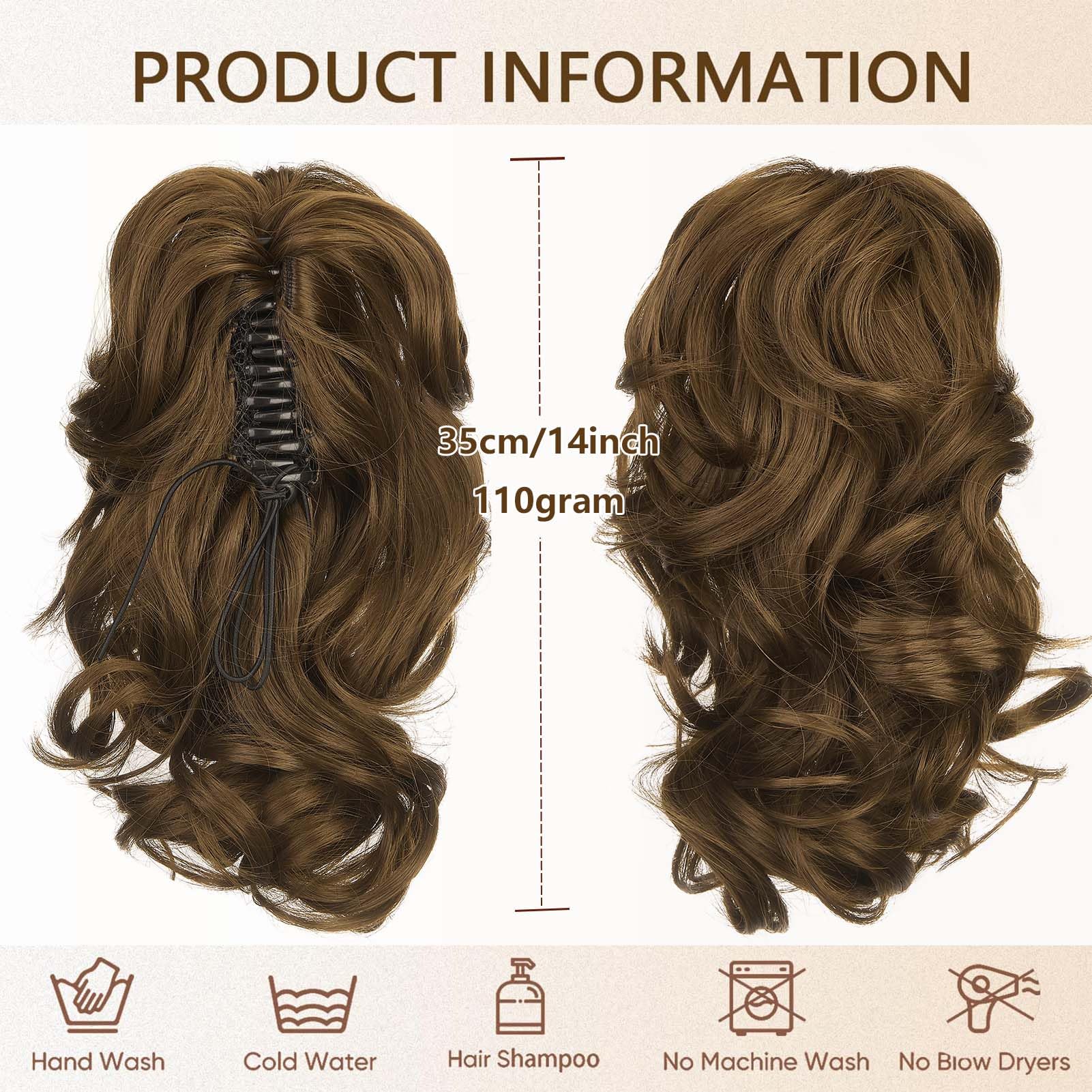 Cybelleza 14 inch Ponytail Hair Extension Curly Wavy Claw Jaw on Long Short Cute Pony Tails Clip in Hair Extensions Ponytail Hairpieces Synthetic for Women Ash Brown - Image 4
