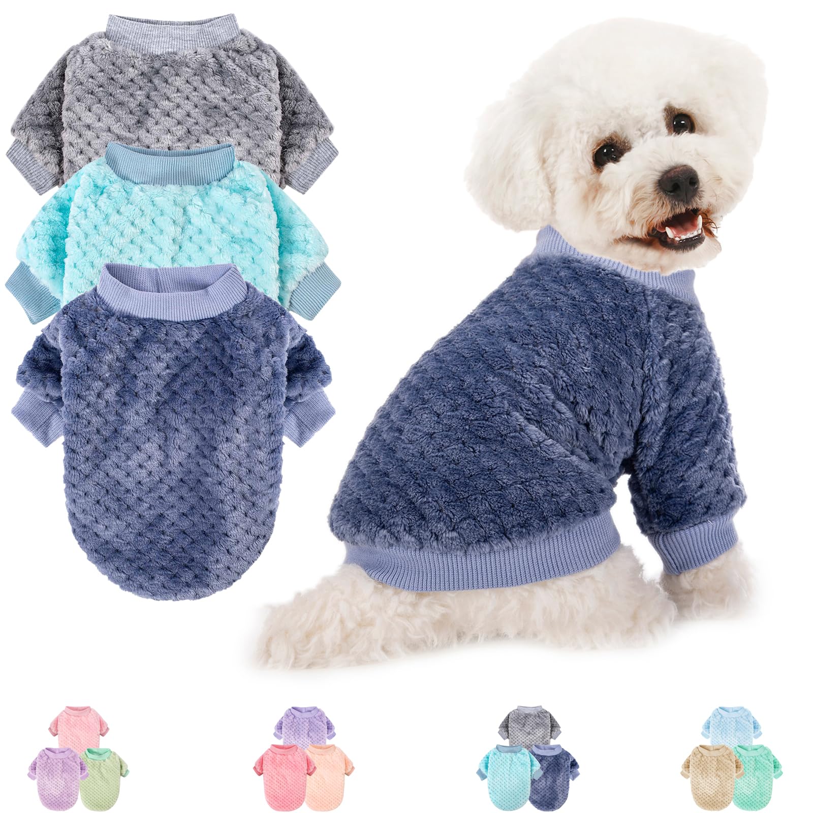 Dog Sweater, 3 Pack Dog Sweaters for Small Medium Dogs or Cat, Warm Soft Flannel Pet Clothes for Dogs Girl or Boy, Dog Shirt Coat Jacket (Small, Grey+