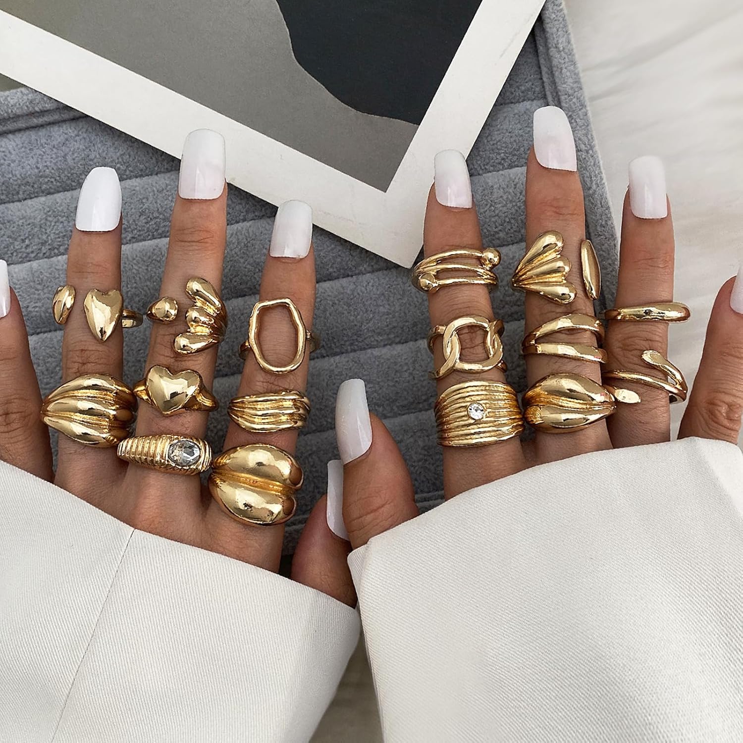 16 Pcs Chunky Gold Rings Set for Women, Classic Thick Adjustable Rings, Stackable Midi Finger Womens Stack Ring Pack for Jewelry Gifts - Image 2