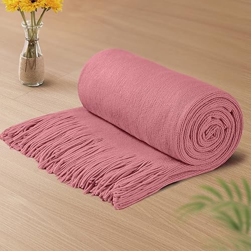 Vonty Manta de punto rosa polvoriento con borlas y flecos, 50 x 60 pulgadas, manta de punto súper suave, manta ligera decorativa de granja para