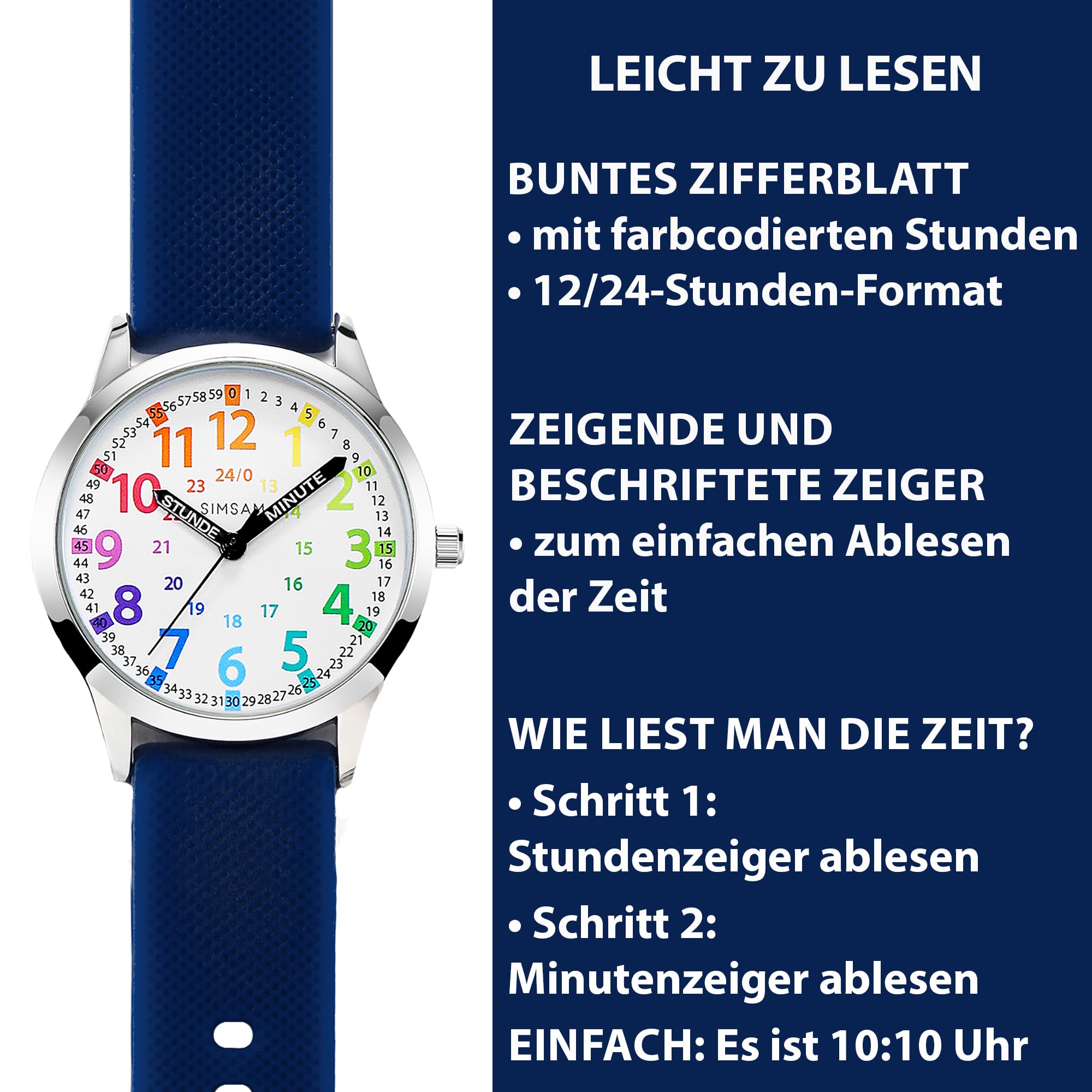 SIMSAM Kinderuhr Junge ab 6, Lernuhr Kinder Uhr ab 8, Kinderuhr Mädchen 10 Jahre, Armbanduhr Kinder Uhren für Jungs 12 Jahre, Armbanduhr Mädchen Jungen, Kids Watch, Kinderuhren