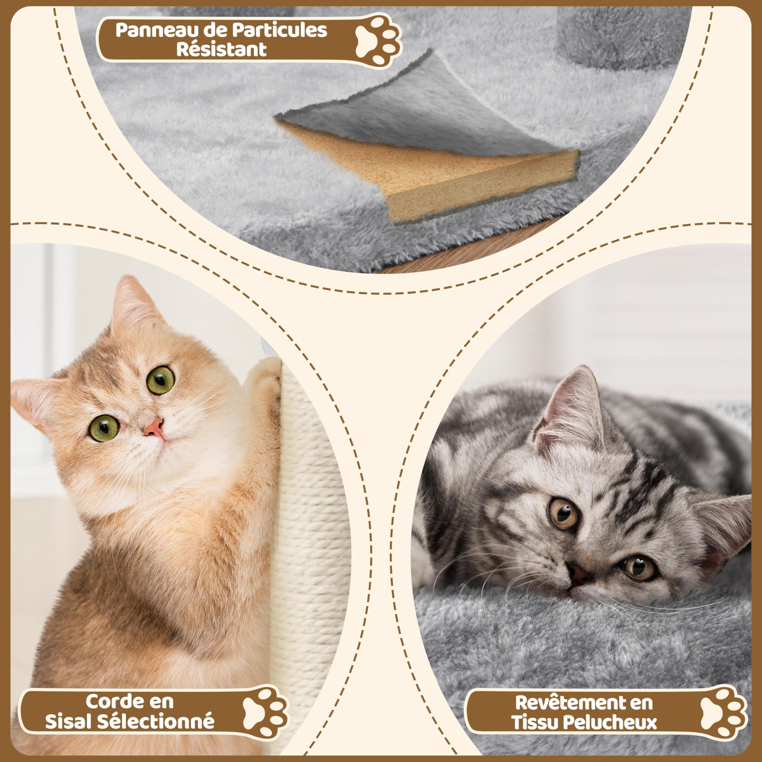 Yaheetech Arbre à Chat Design avec Niche et Plate-Forme Arbre-griffoir Tour pour Chat Hauteur 59cm Gris Clair