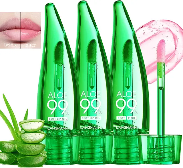 Mrettick 3pcs Aloe Vera Lip Gloss Set - Long Lasting Color Changing Lip Balm