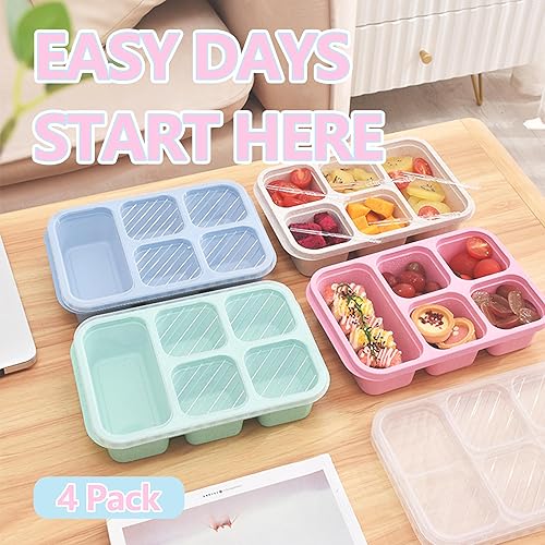 Miniatura 26 de Finorder Paquete de 6 recipientes de comida con 4 compartimentos, contenedores reutilizables para niños y adultos, escuela, trabajo, picnic